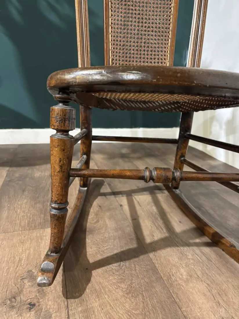 239.0 Edwardian Mahogany Rocking Chair With Berge Style Seat & Back Panel photo