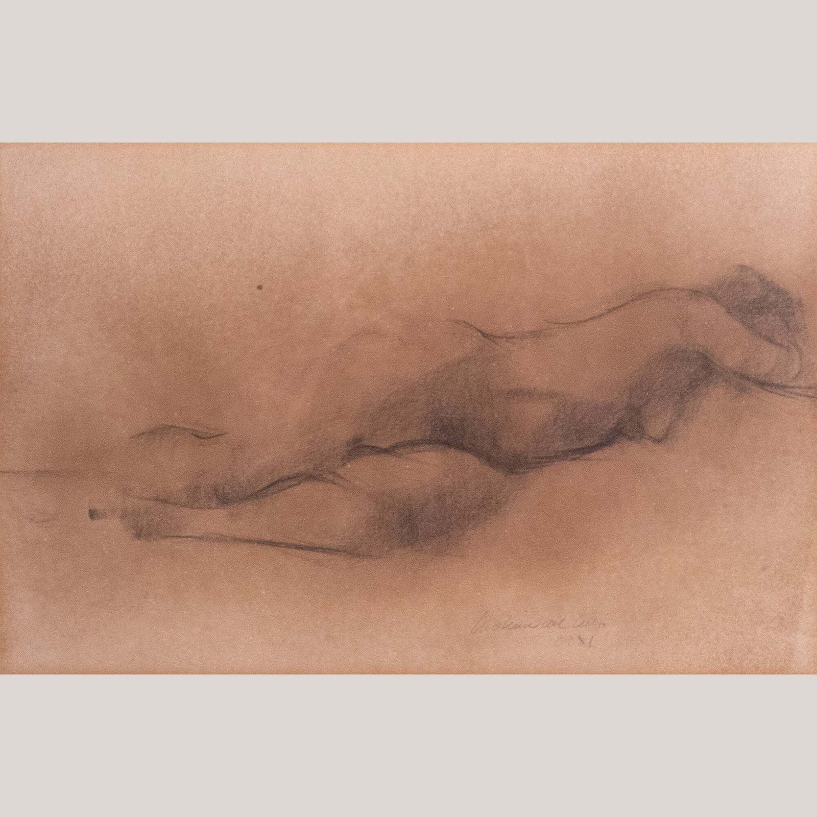 Liggende Naaktstudie – Gesigneerde Tekening, 20e Eeuw