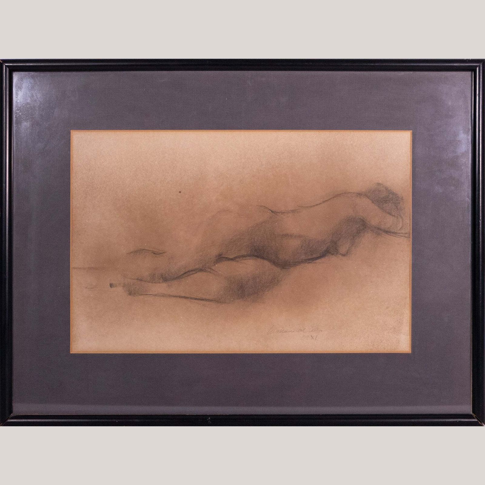 Reclining Nude Study – Original Signed Drawing 20th Century photo furniture