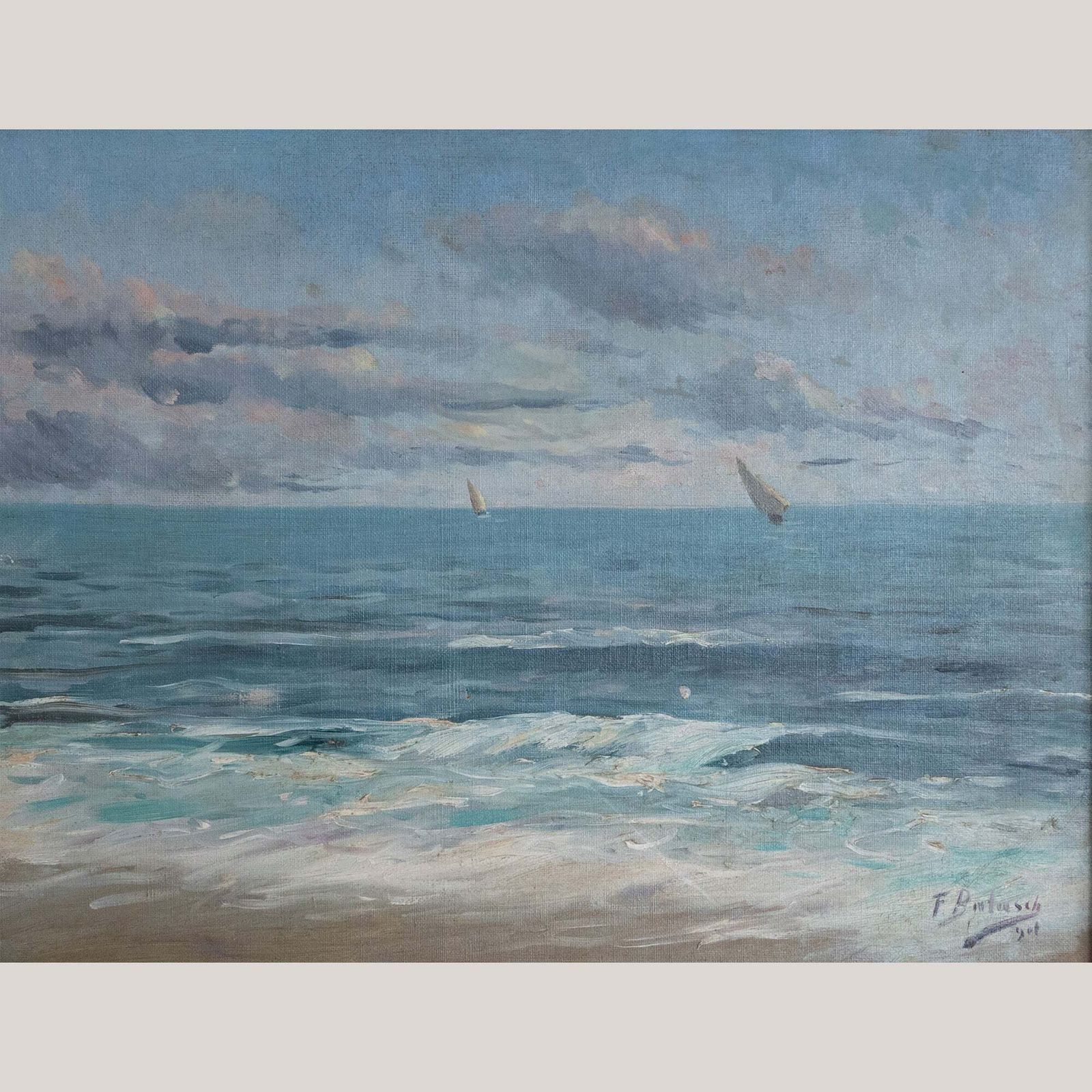 Impressionistisch Zeegezicht Met Zeilboten – Olieverf Op Doek, Gesigneerd