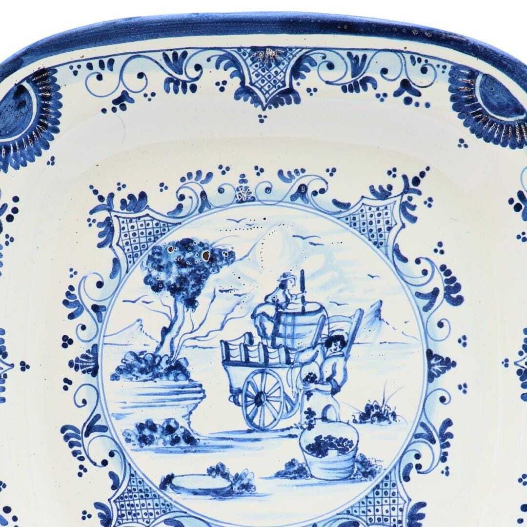 Large Delft Blue And White Hand Painted Wall Plater Charger 17th Century Style Farming Scene 16'' photo furniture