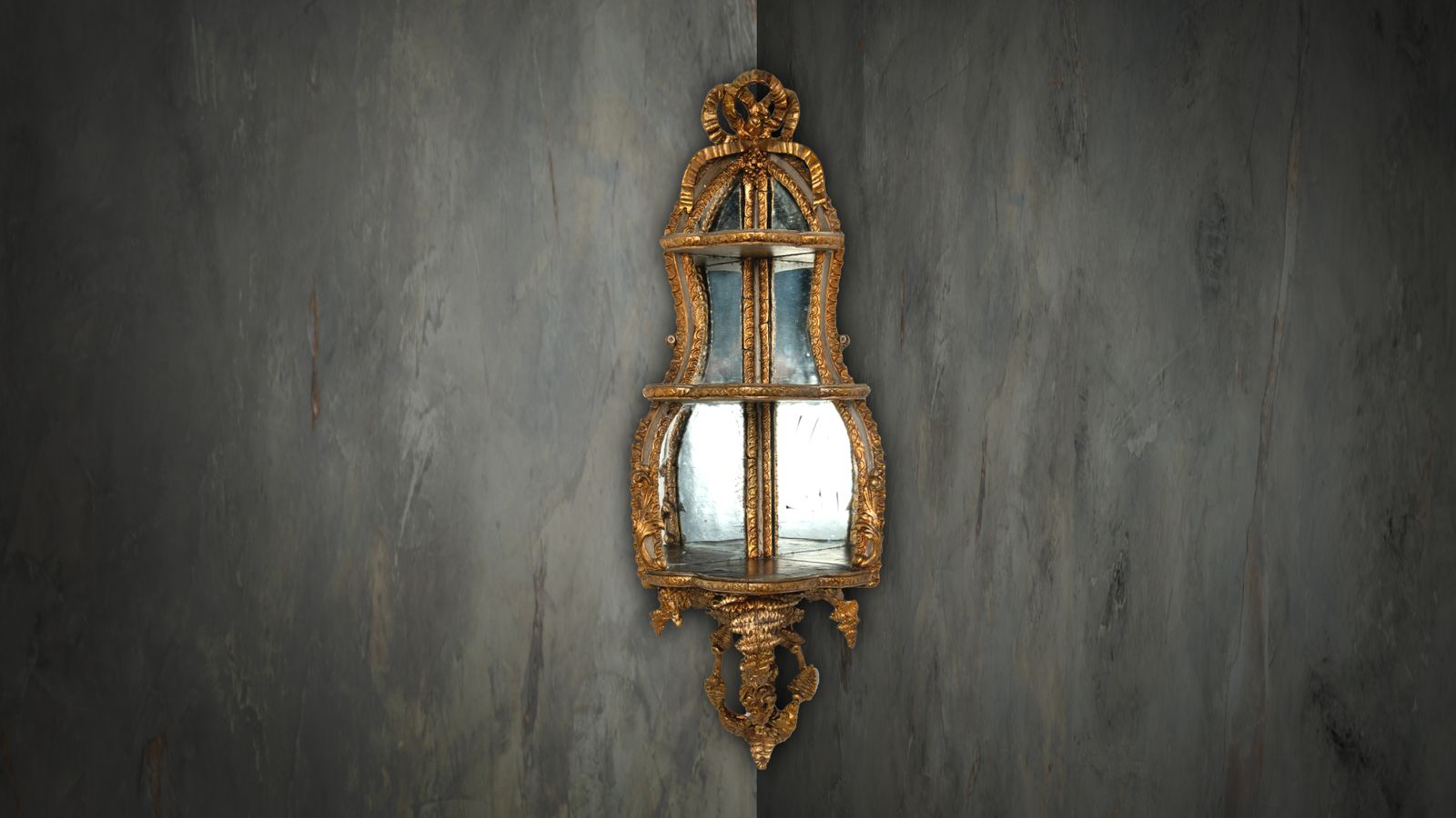 A Fabulous Pair Of French Gesso Corner Shelves photo furniture