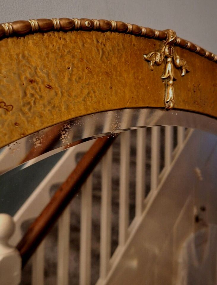 Stunning Rare Large Arts & Crafts Hammered Brass Oval Bevelled Edge Wall Mirror photo 395.0