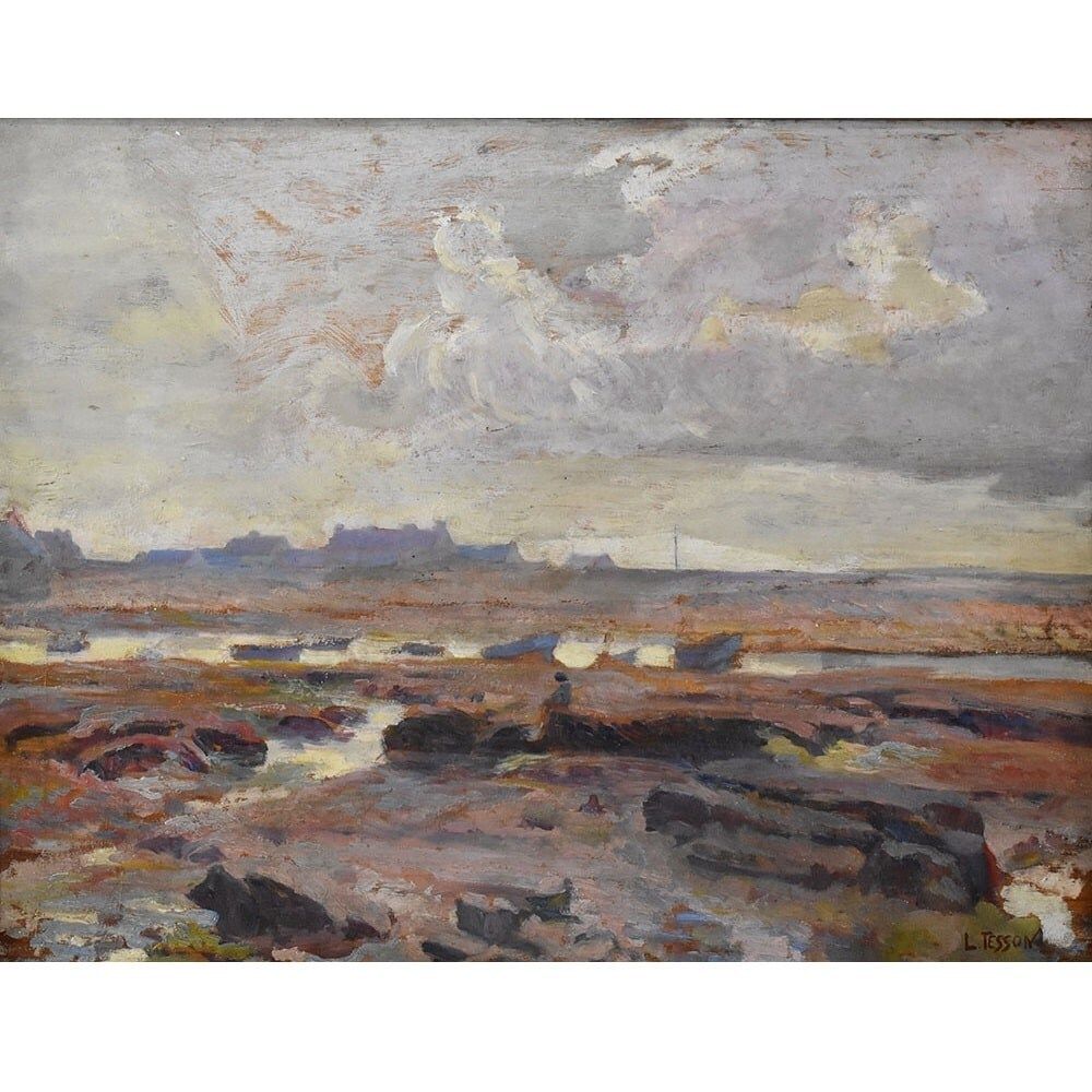 Antique Oil Painting, Marine Painting With Rocks,19th Century. (Qm567) photo furniture