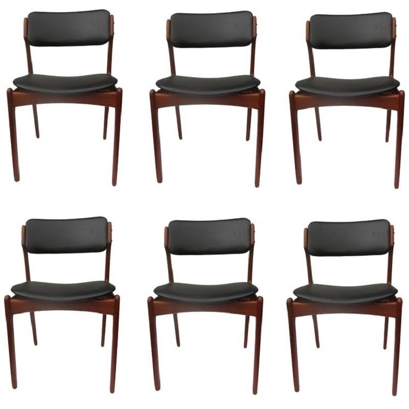 Erik Buch Set Of Six Restored Danish Teak Dining Chairs Including Reupholstery
