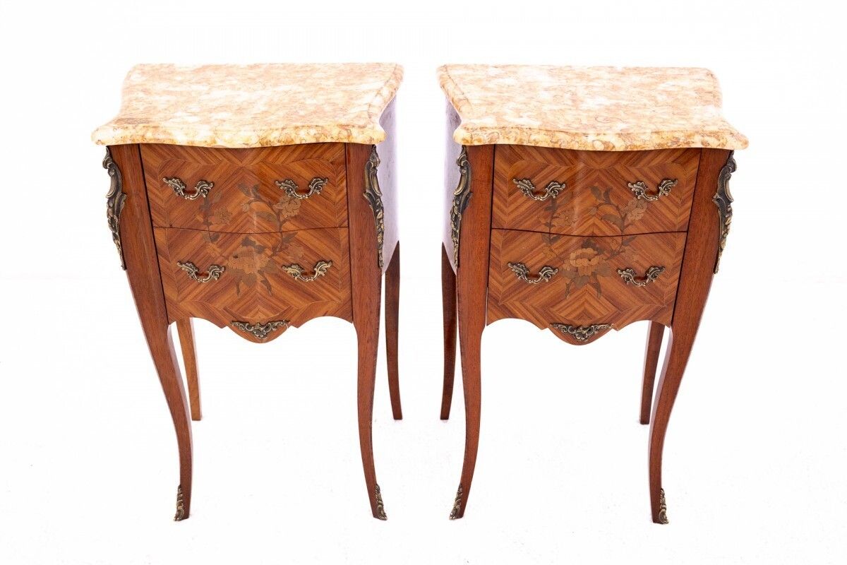 Antique Bedside Tables With Stone Top, France, Circa 1910. photo for sale