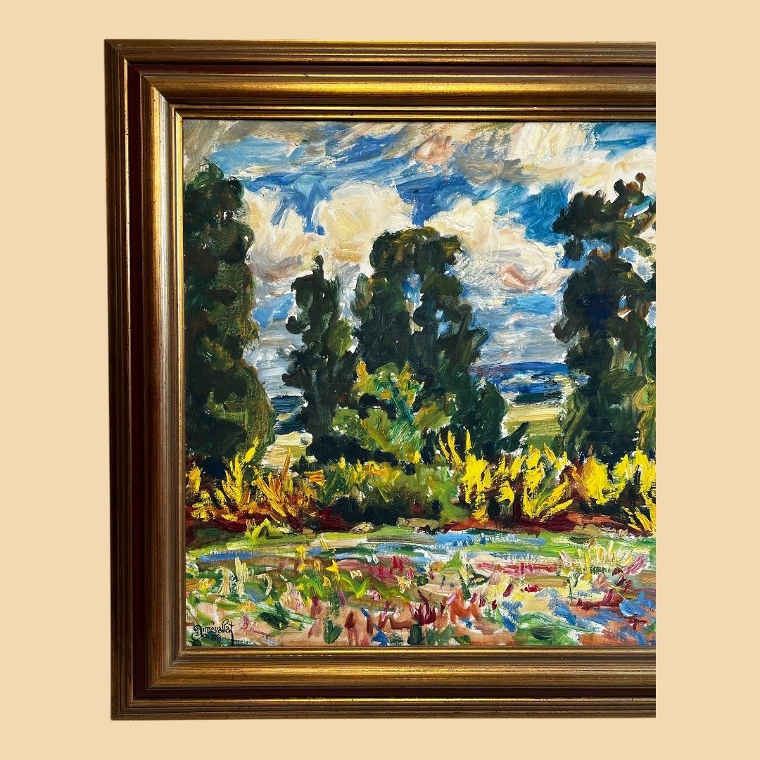 Country Landscape, Original Large French Oil On Canvas Painting photo furniture