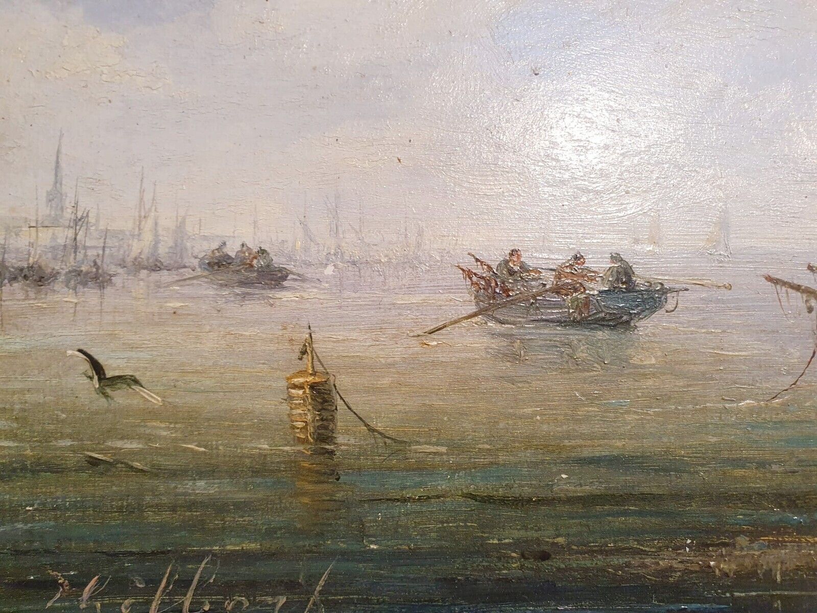 photo vinterior 2 Oil Paintings On Panels Depicting Fishing Scenes Signed "Gilbert"   €1,500 Each Frame Size: 42 X 60 Cm