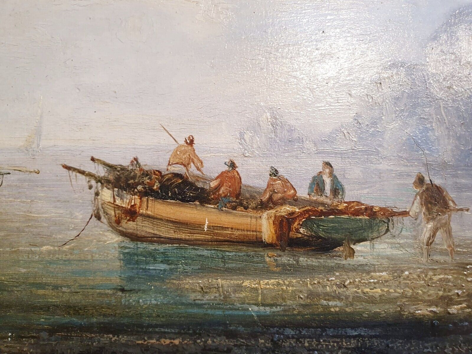 photo buy 2 Oil Paintings On Panels Depicting Fishing Scenes Signed "Gilbert"   €1,500 Each Frame Size: 42 X 60 Cm