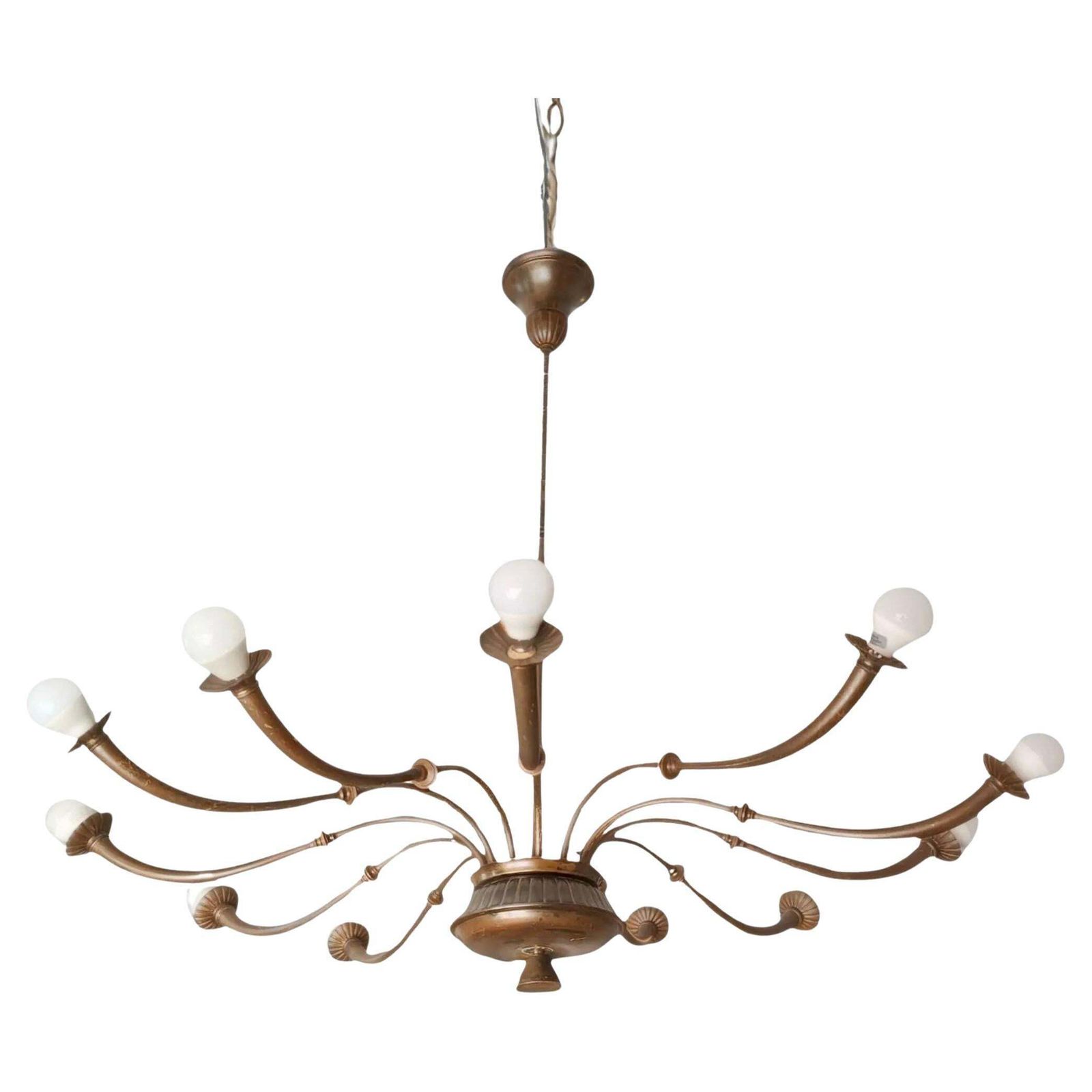 1950s Azucena Mid Century Modern Brass 12 Light Chandelier By Caccia Dominioni