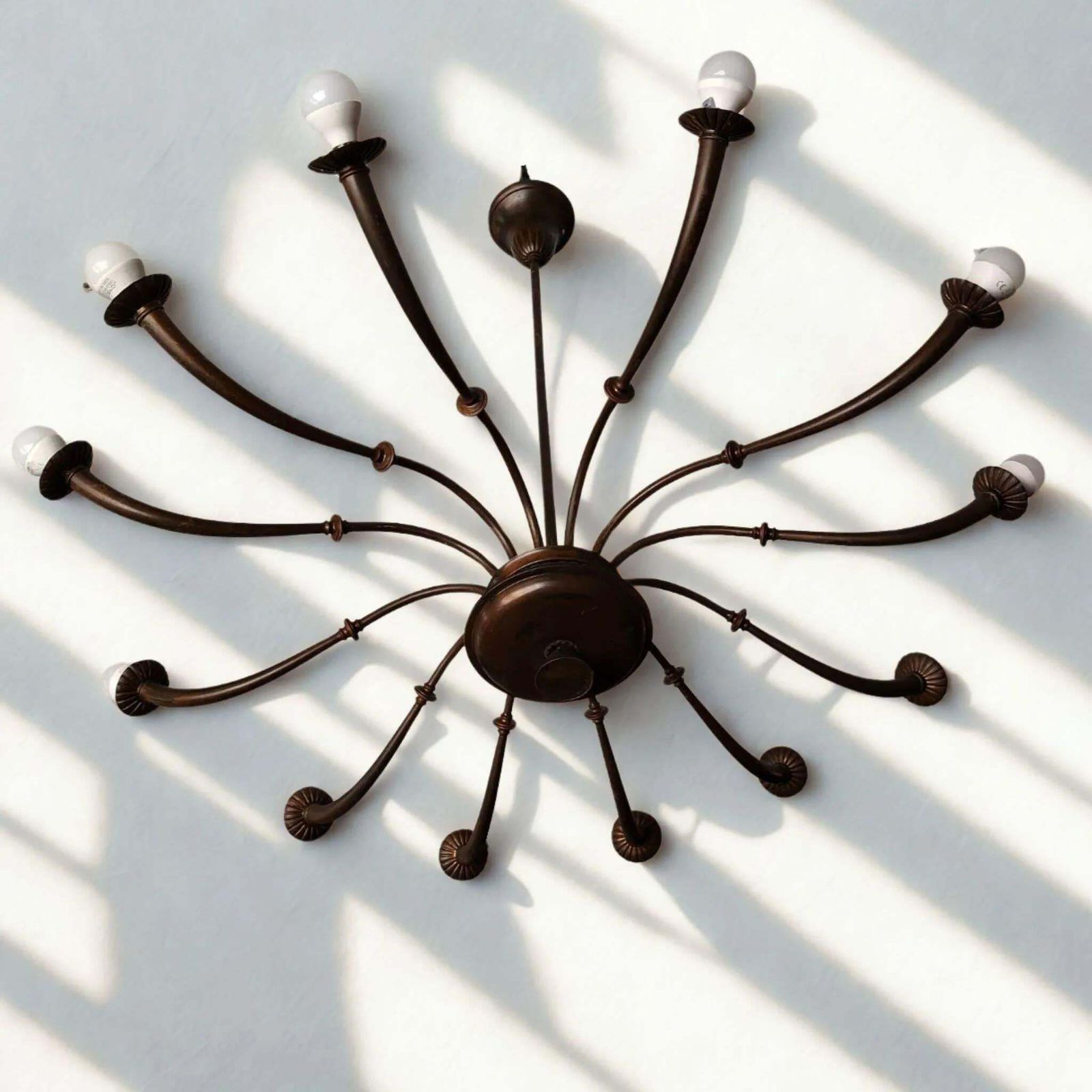 1950s Azucena Mid Century Modern Brass 12 Light Chandelier By Caccia Dominioni photo Lighting