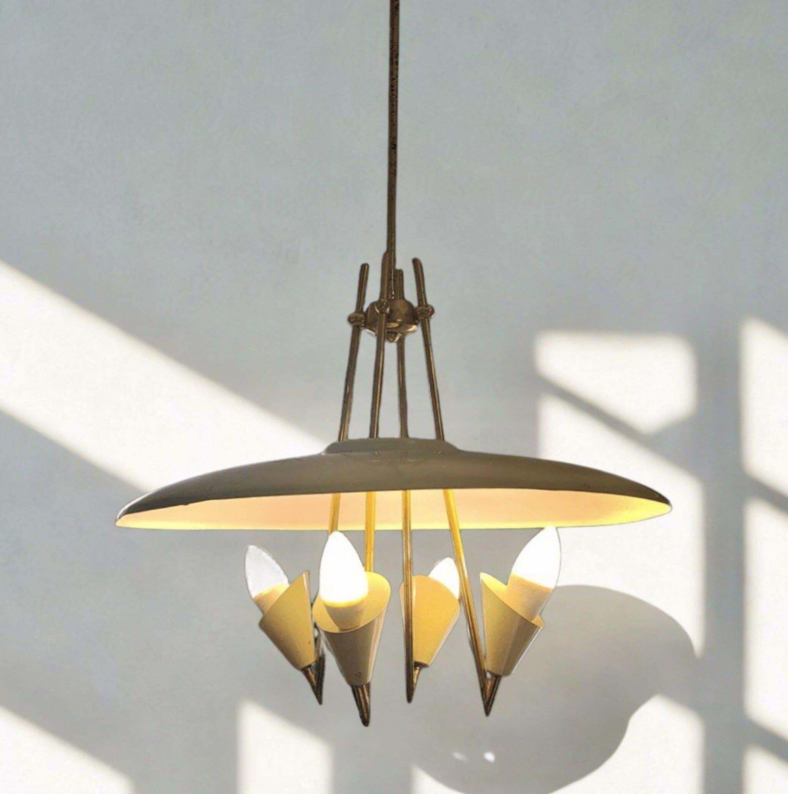 1950s Italian Mid Century Modern Brass Pendant  4 Light  By Arteluce photo furniture