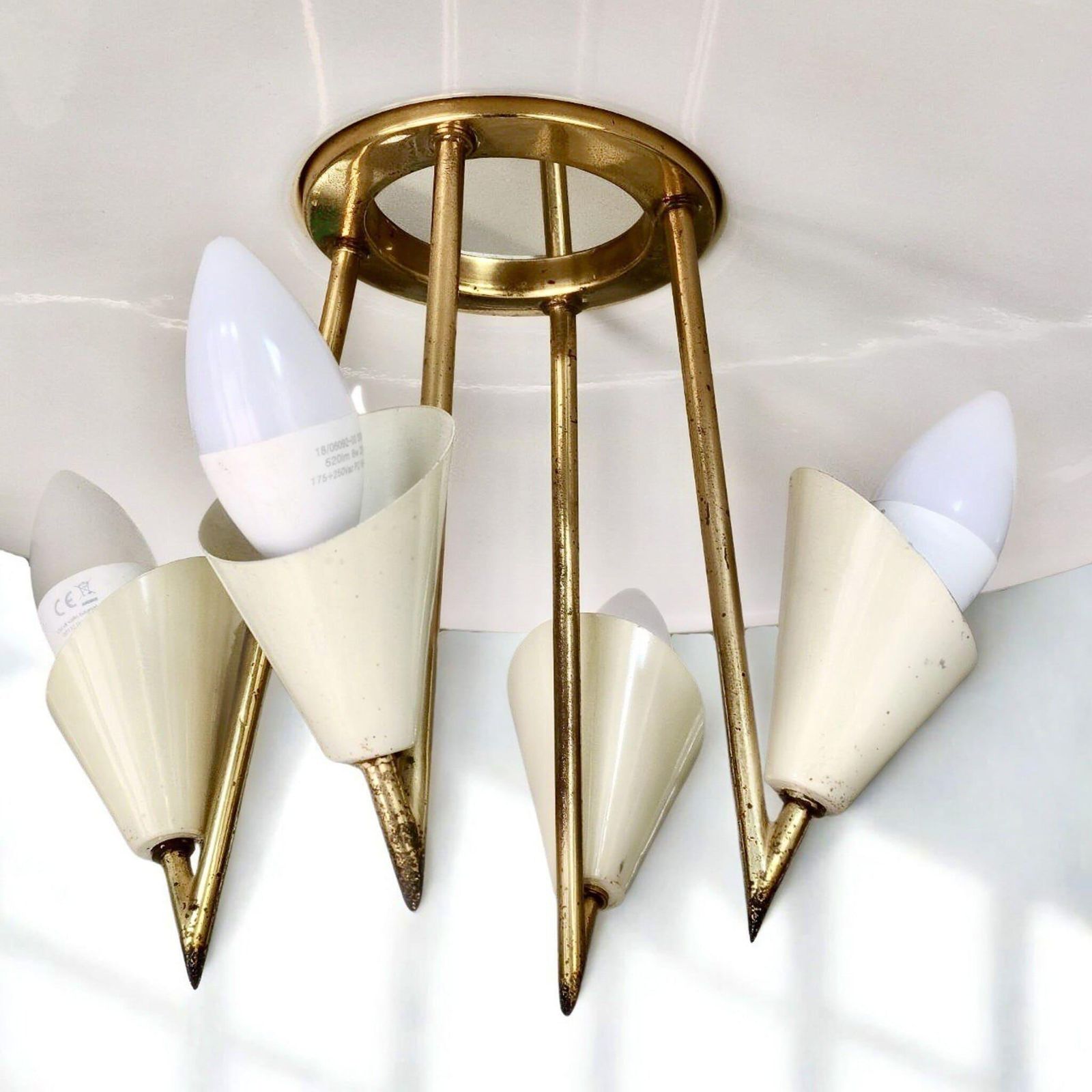 1950s Italian Mid Century Modern Brass Pendant  4 Light  By Arteluce photo 1977.0