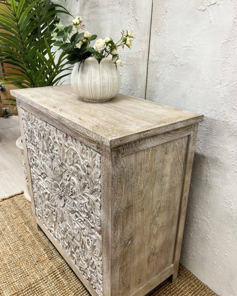 Hand Carved Mango Wood 4 Drawer Chest Of Drawers photo Furniture