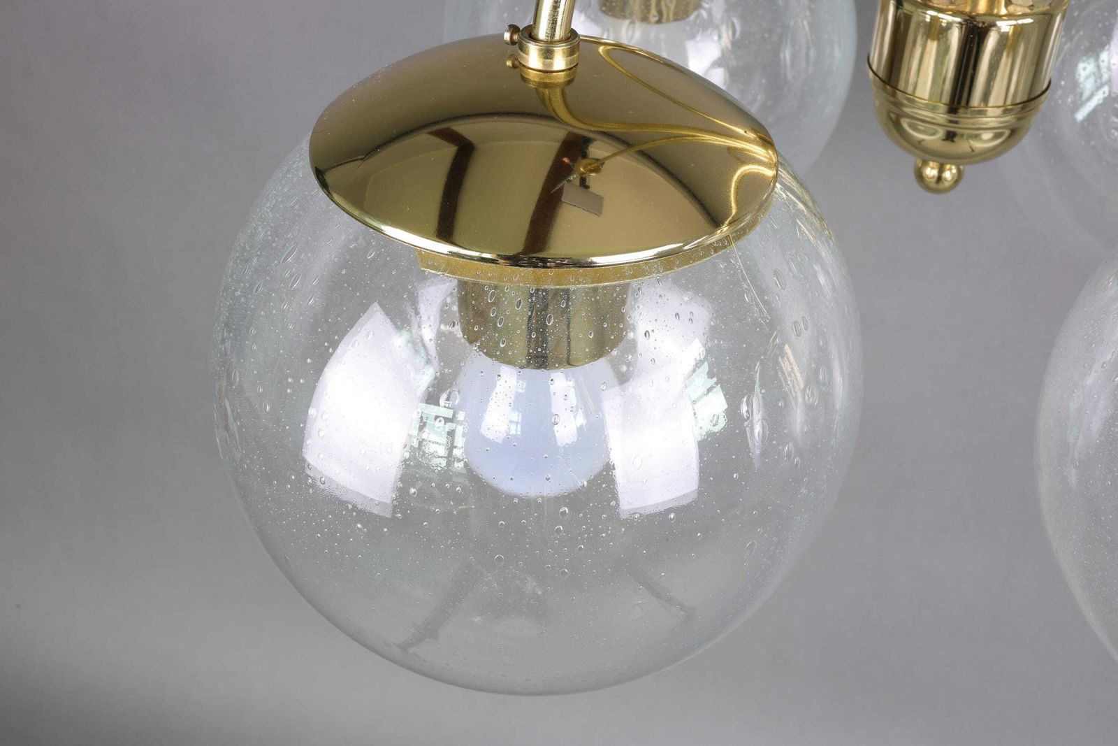Kamenický šenov Bubble Glass Chandelier | Czech Brass Pendant Lamp | 4 Globe Mid Century Ceiling Light | Vintage Czech Lighting photo vinterior
