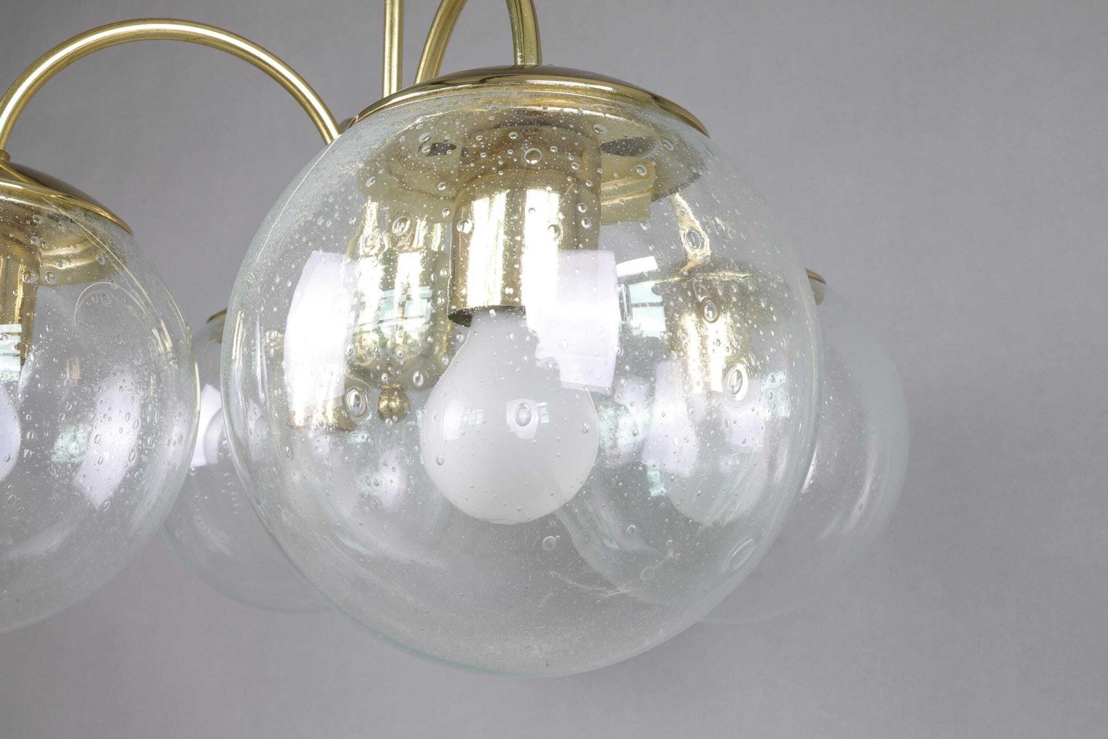 Kamenický šenov Bubble Glass Chandelier | Czech Brass Pendant Lamp | 4 Globe Mid Century Ceiling Light | Vintage Czech Lighting photo buy