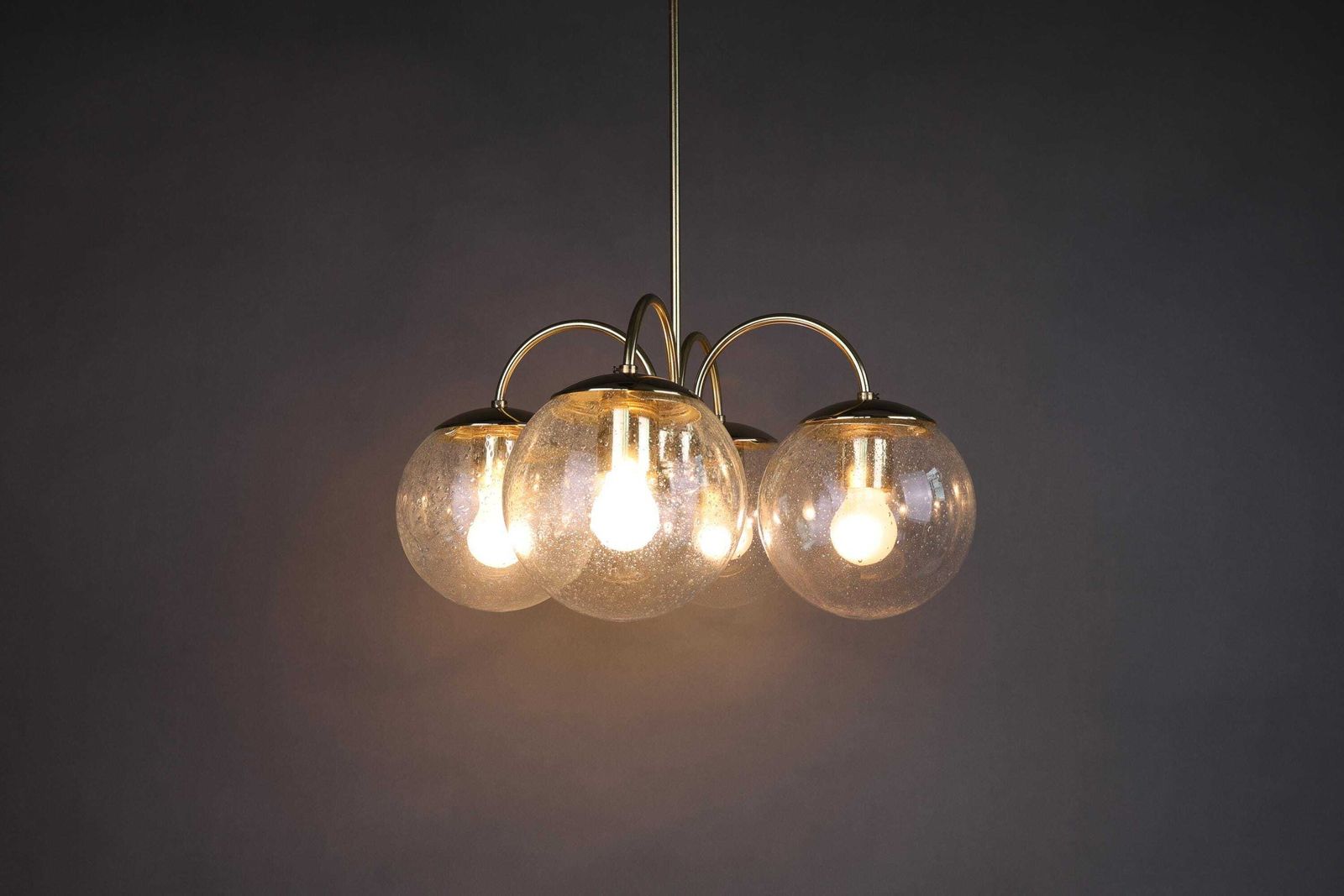 photo for sale Kamenický šenov Bubble Glass Chandelier | Czech Brass Pendant Lamp | 4 Globe Mid Century Ceiling Light | Vintage Czech Lighting