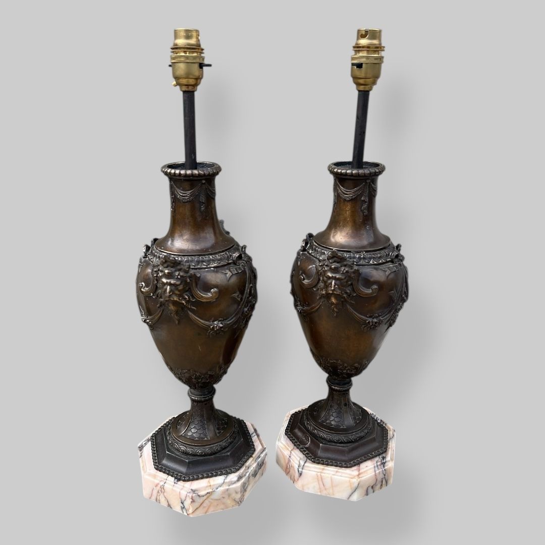 Early C20th Ornate French Bronze Lamps With Marble Bases photo 775.0
