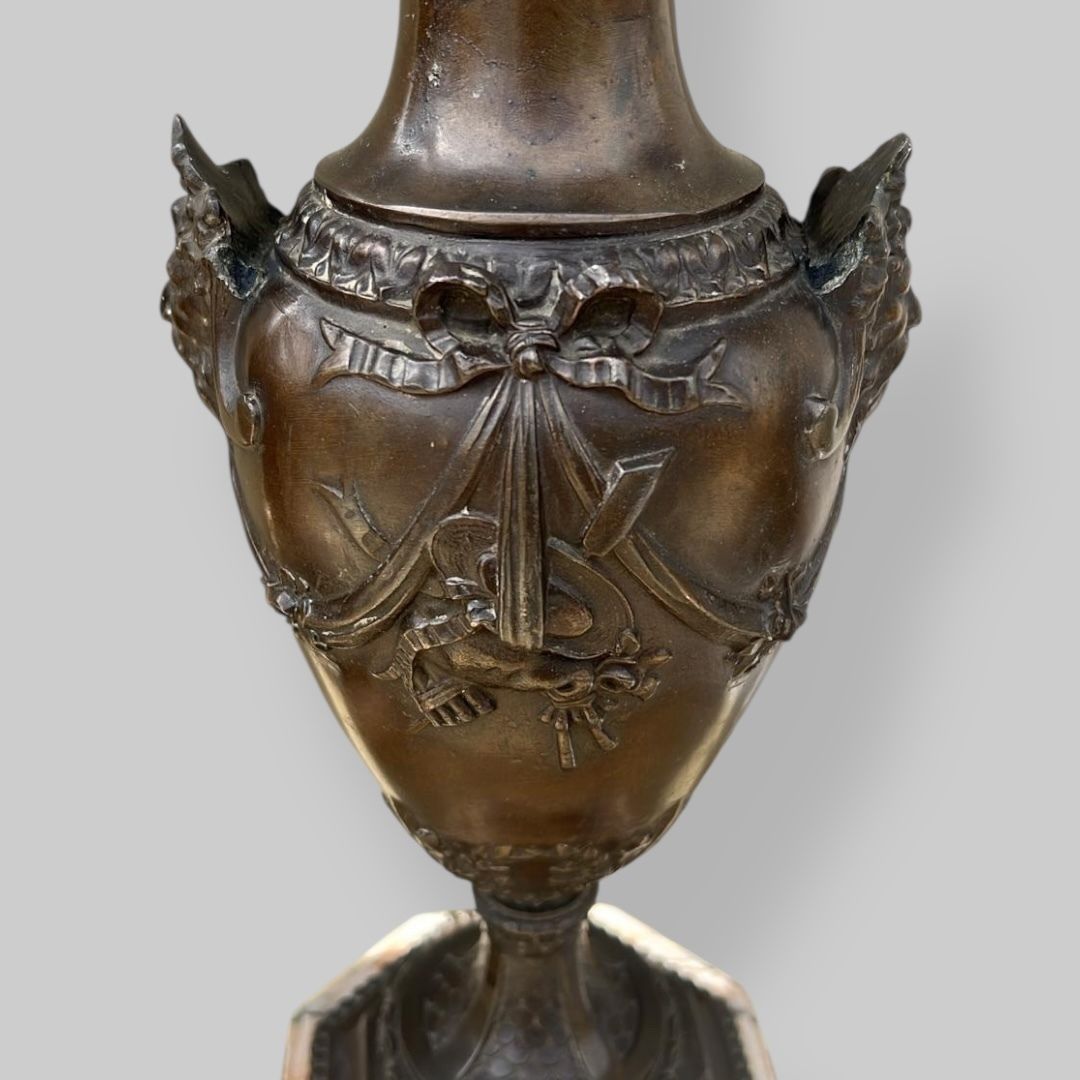Early C20th Ornate French Bronze Lamps With Marble Bases photo vinterior
