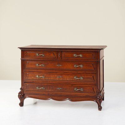 French Antique Carved Oak Chest Of Drawers