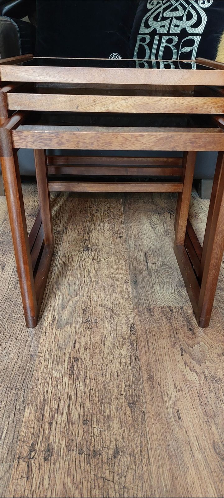 Retro 1960 Afromosia Teak & Glass Nest Of Tables photo furniture