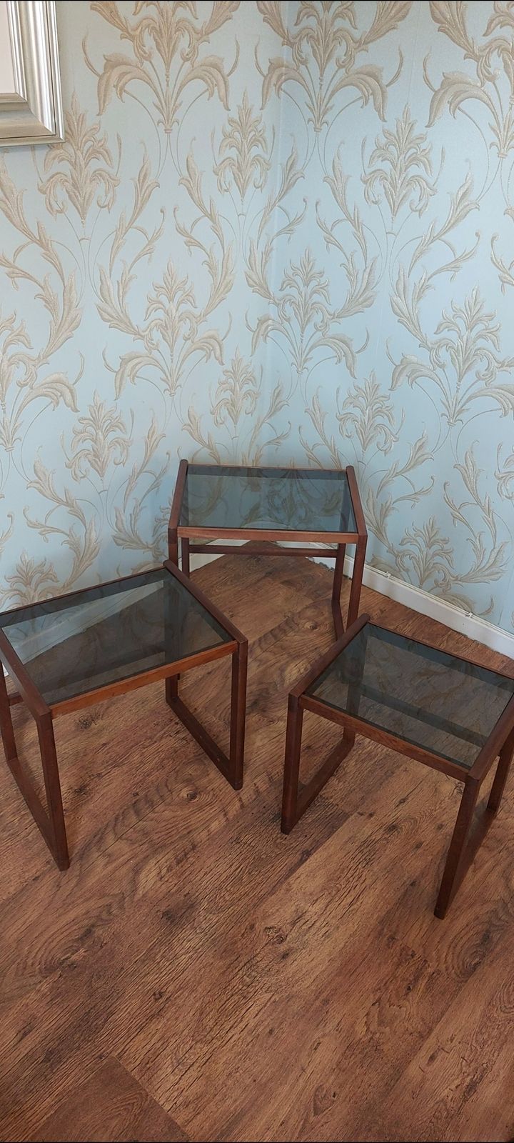 photo furniture Retro 1960 Afromosia Teak & Glass Nest Of Tables