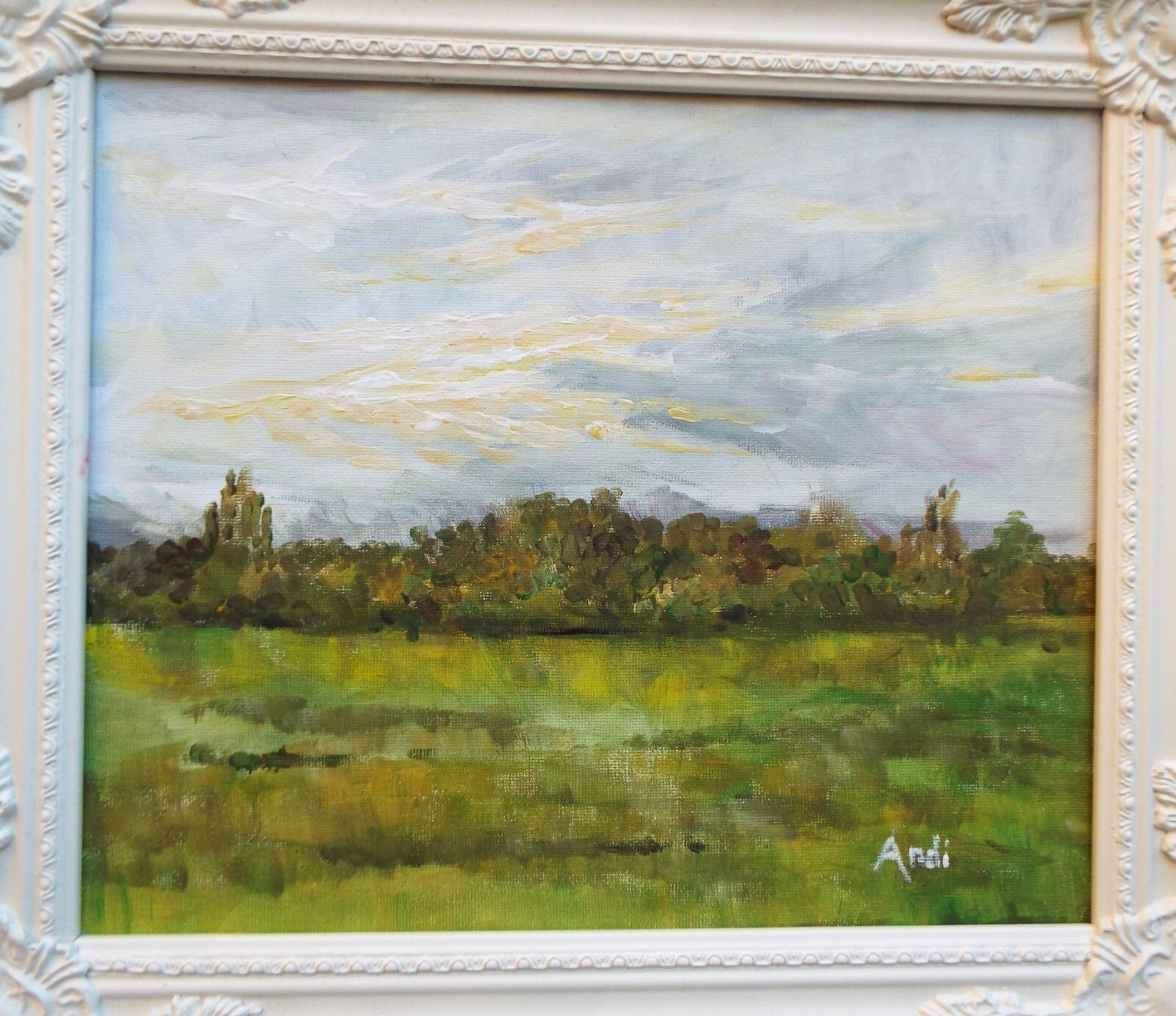 English Country Landscape Summer Field At Dusk Original Painting Andi J Lucas photo 95.0