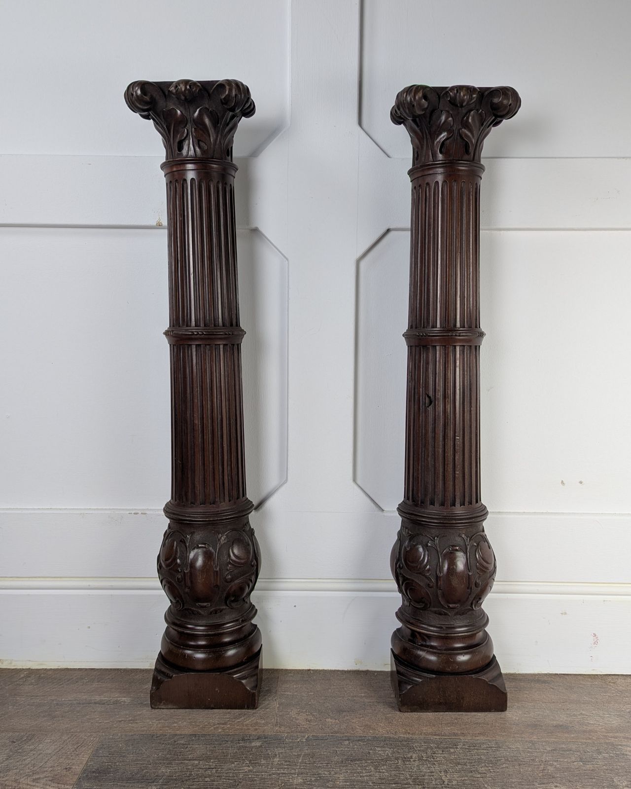 Pair Of Carved Mahogany Reeded Corinthian Half Columns photo furniture