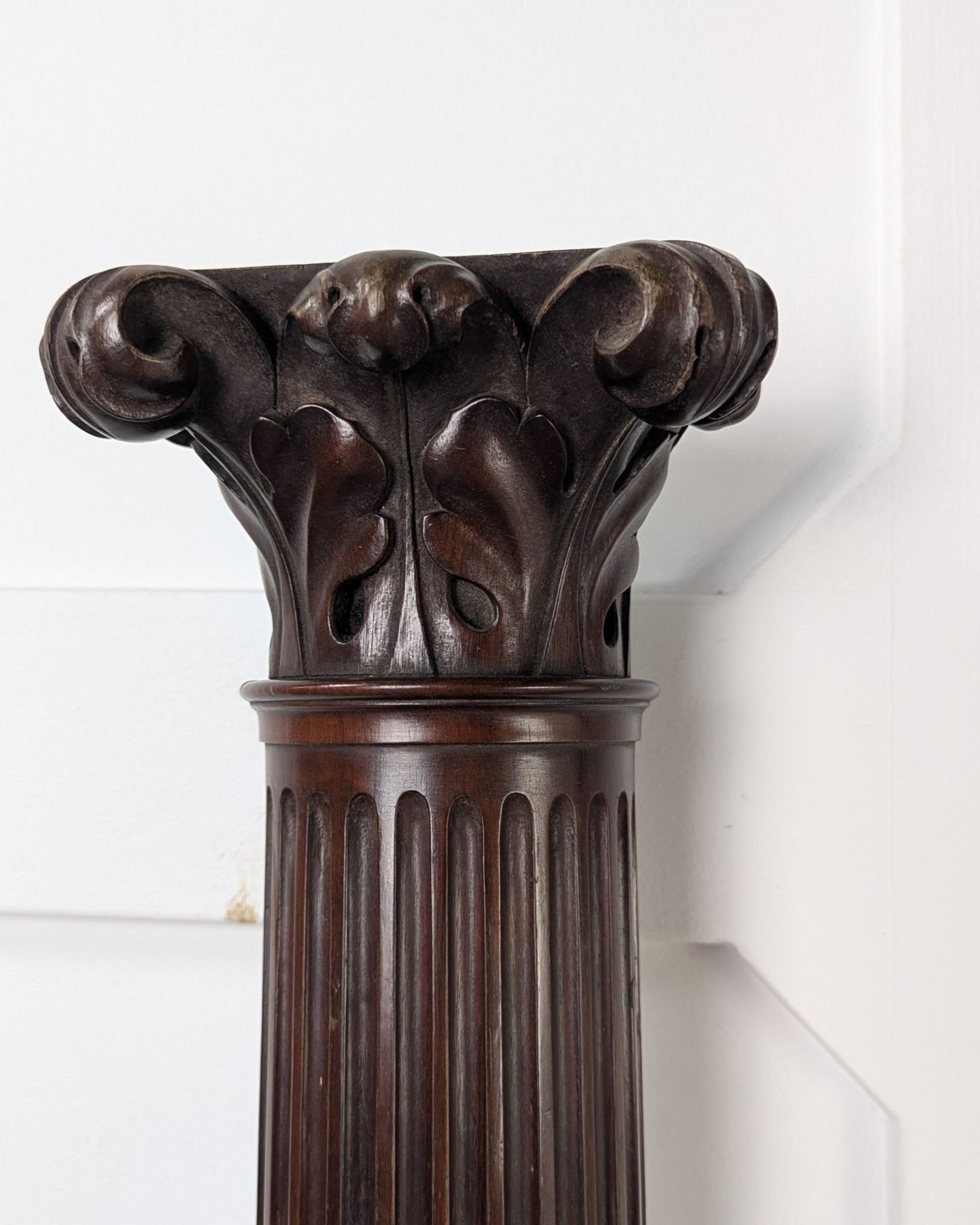 Pair Of Carved Mahogany Reeded Corinthian Half Columns photo for sale