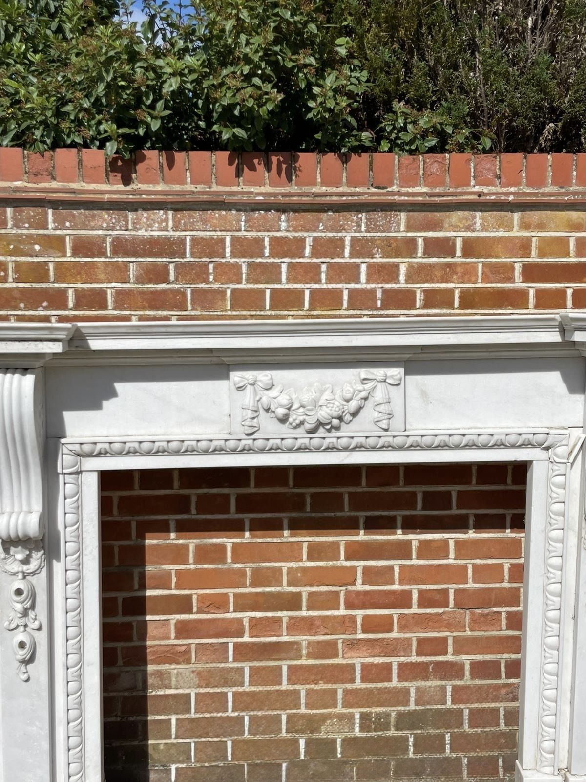 photo for sale Fine Pair Of Large Antique Early 20th Century Quality Carved White Marble Fireplaces