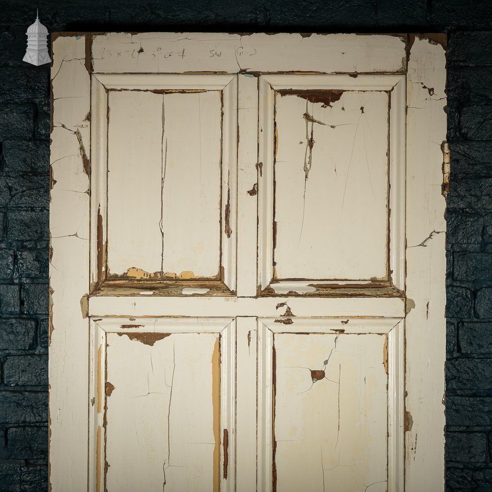 photo for sale Pitch Pine 6 Panel Door, Distressed White Paint And Faux Woodgrain