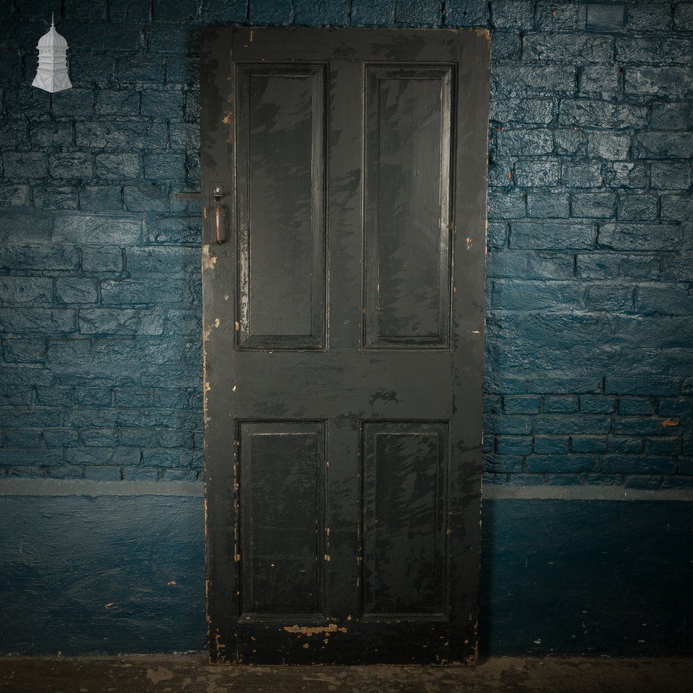 4 Panel Door, Distressed Black Painted Finish photo furniture