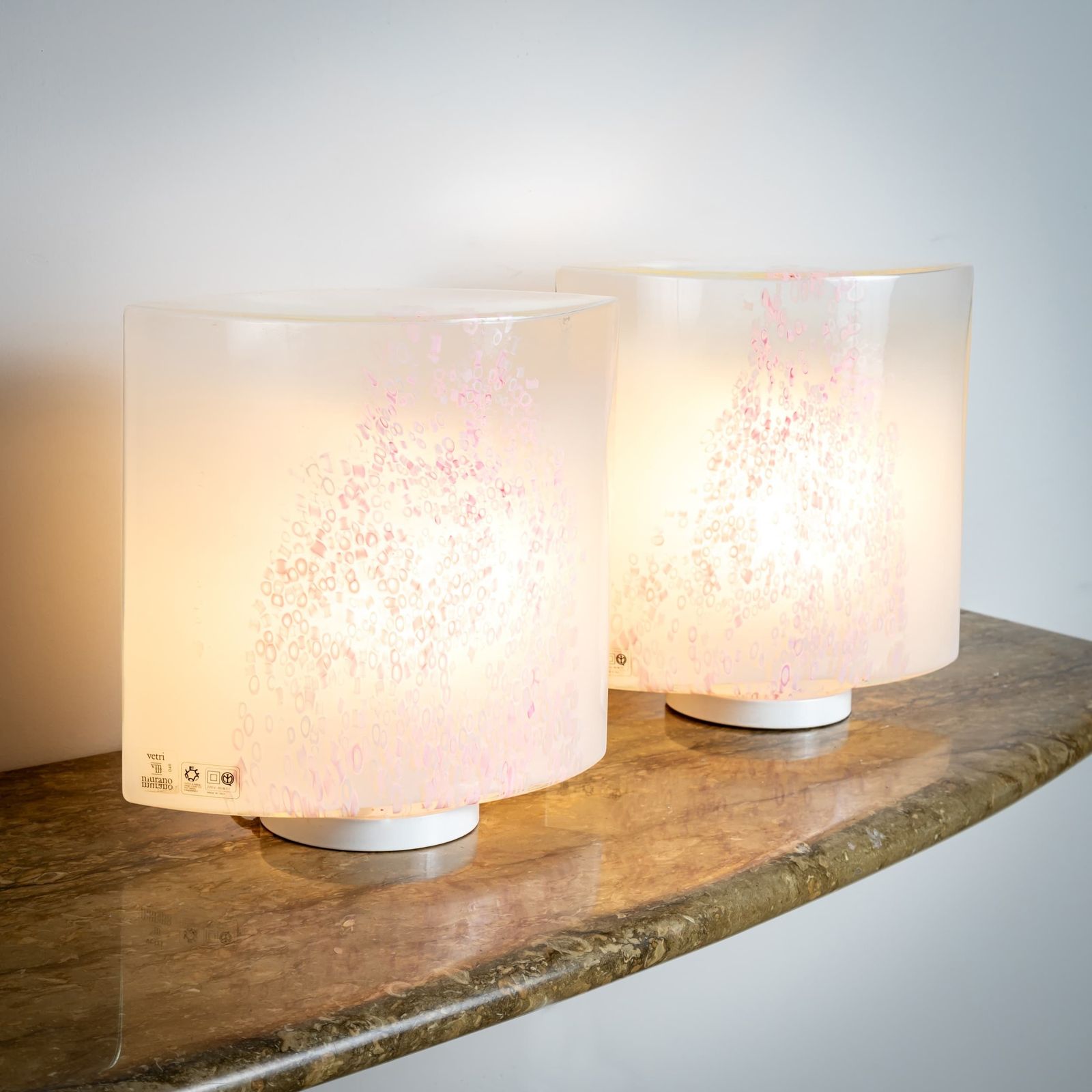 White Murano Table Lamps With Red Décor By Leucos, Italy 1970s photo buy