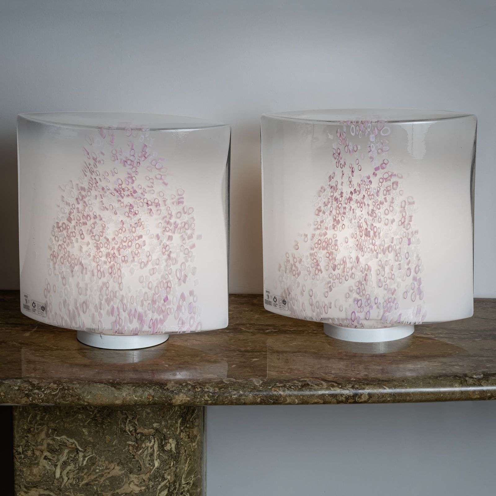 photo furniture White Murano Table Lamps With Red Décor By Leucos, Italy 1970s