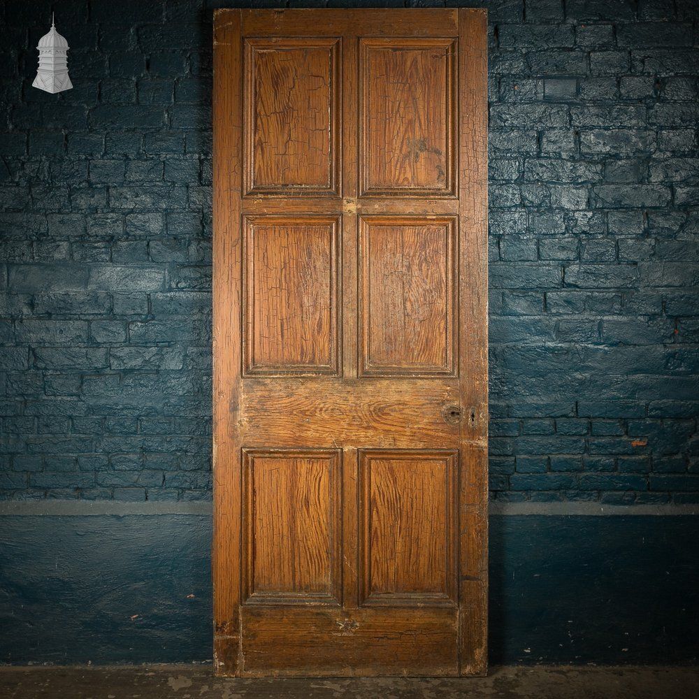 6 Panel Door, Faux Woodgrain & Distressed White Paint Finish