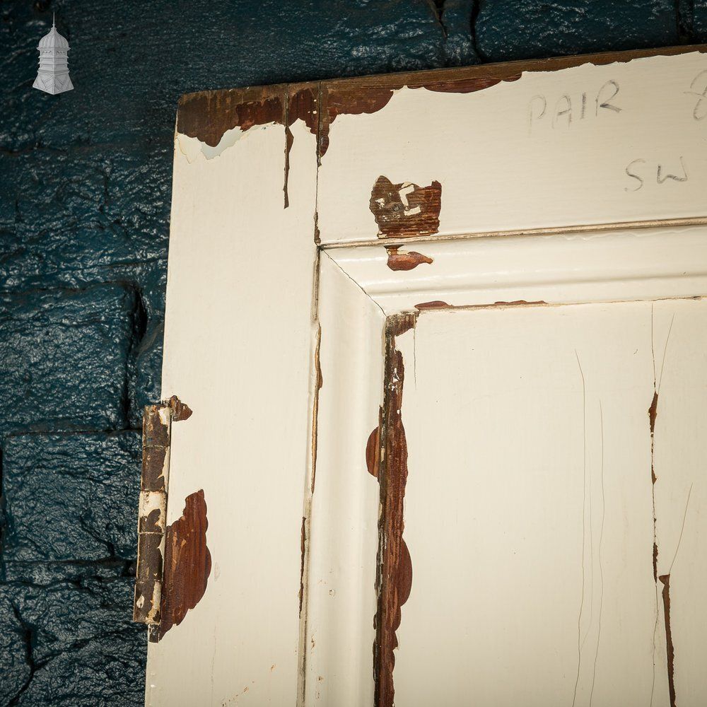 photo for sale 6 Panel Pitch Pine Door, Original Hardware, Distressed White Paint And Faux Woodgrain