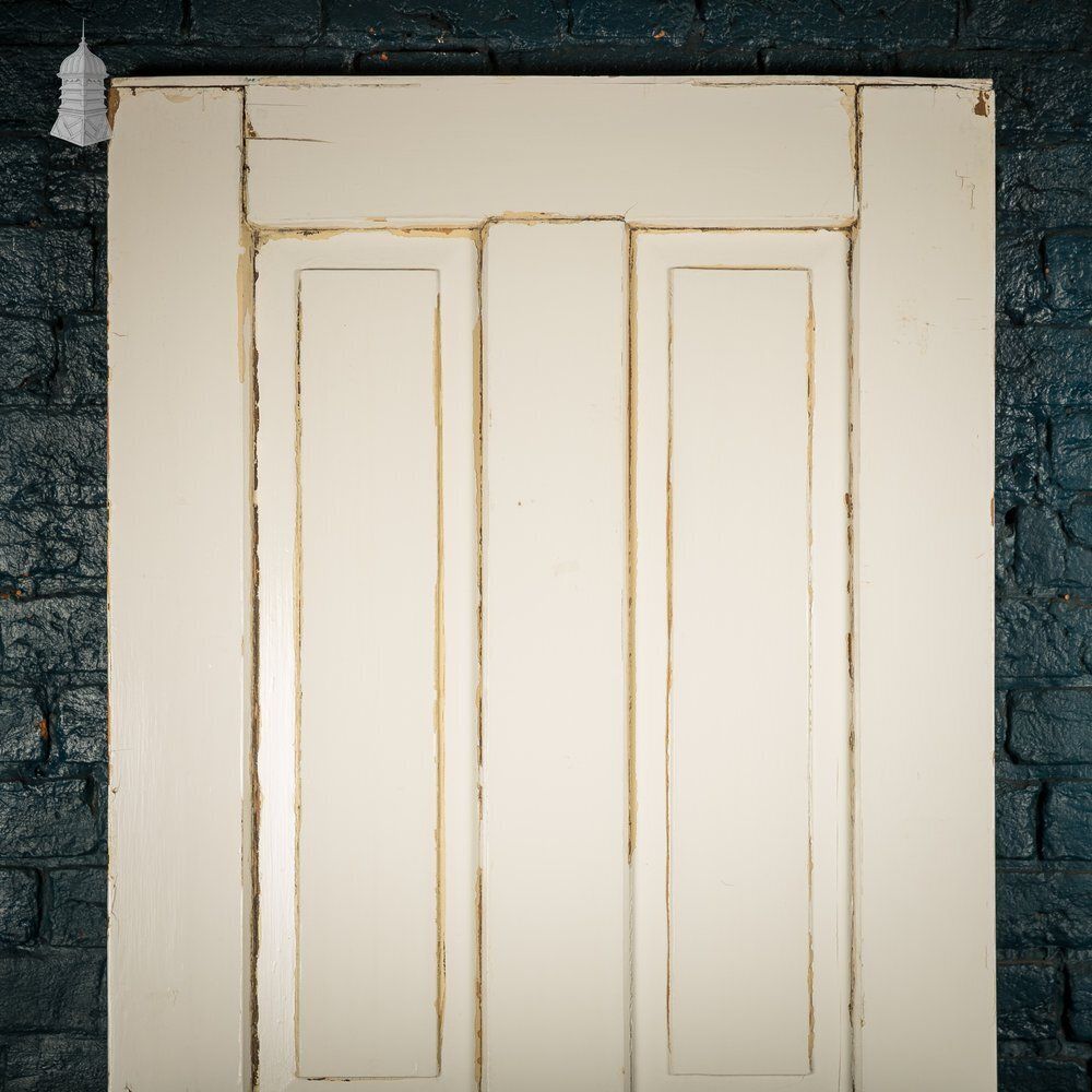 photo for sale Moulded 4 Panel Door – Faux Wood Grain & Distressed White Finish, Honey Pot Handles
