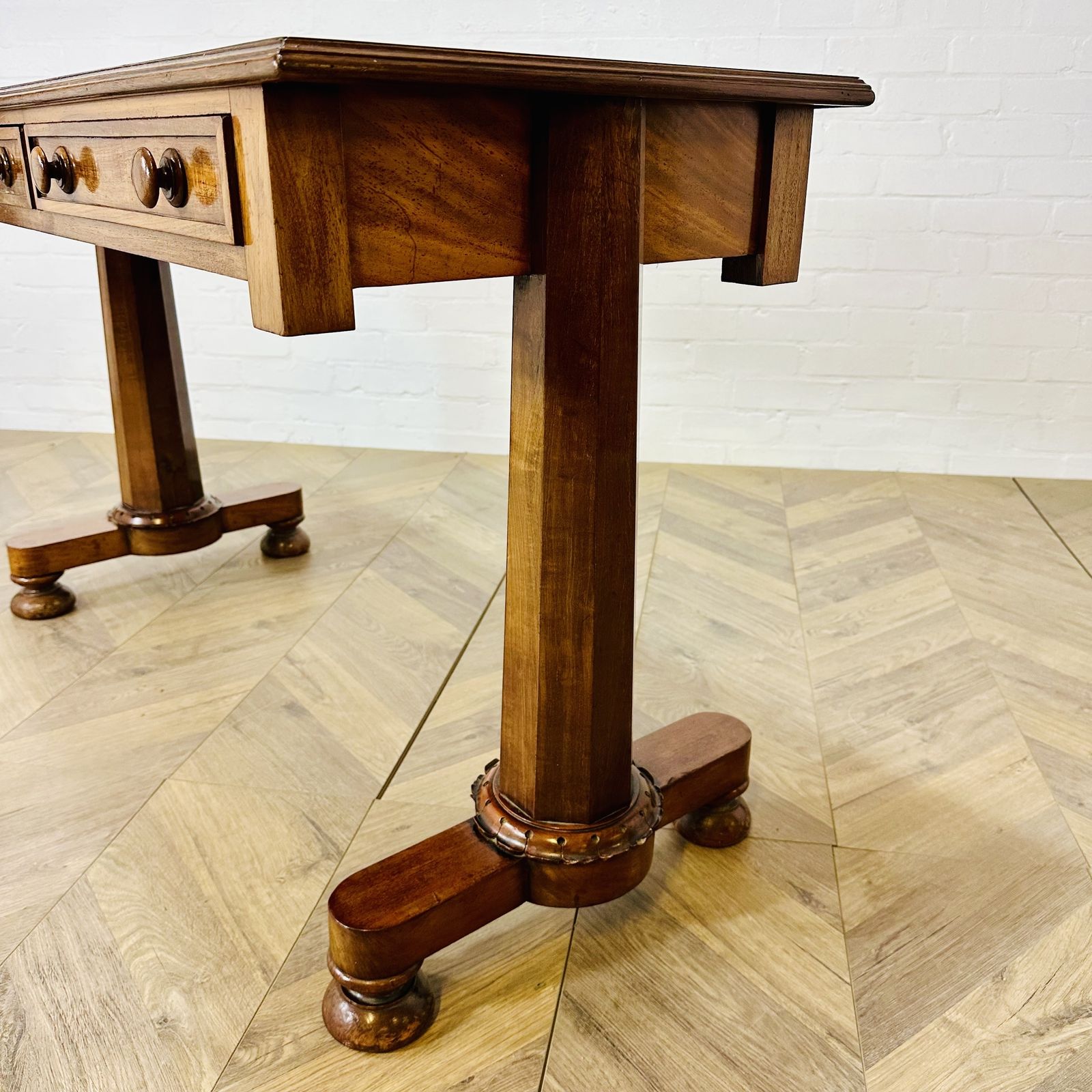 Antique English William IV Mahogany Library Table, Leather Top, 1830s photo for sale