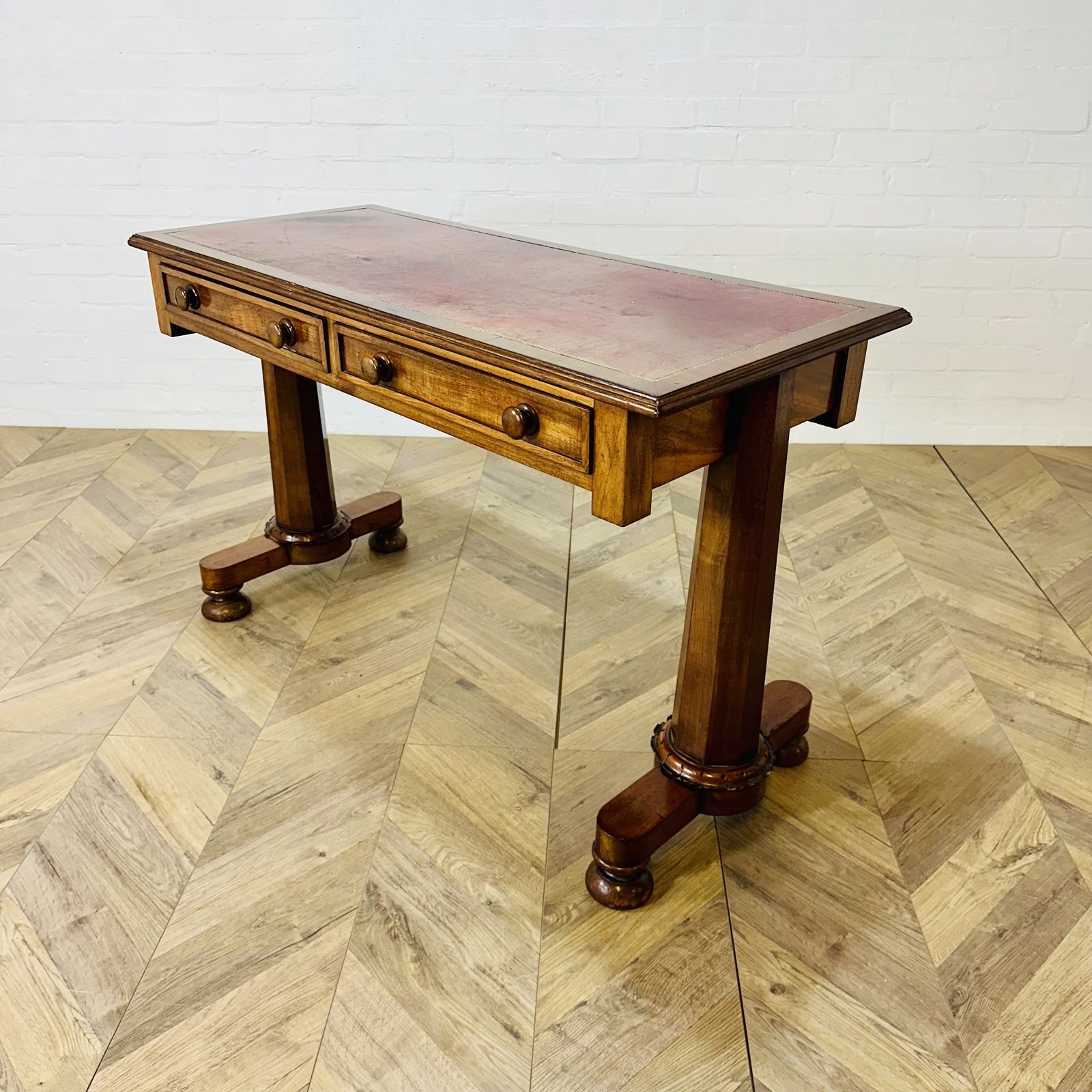 Antique English William IV Mahogany Library Table, Leather Top, 1830s photo 595.0
