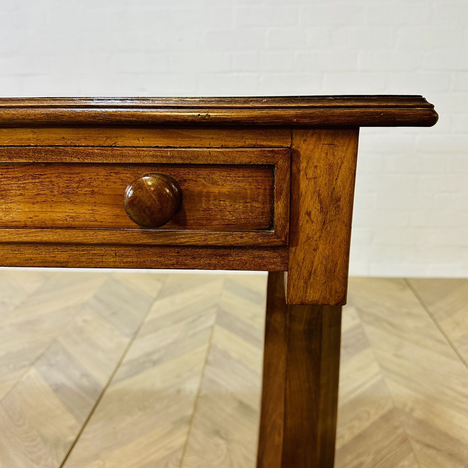 Antique English William IV Mahogany Library Table, Leather Top, 1830s photo vinterior