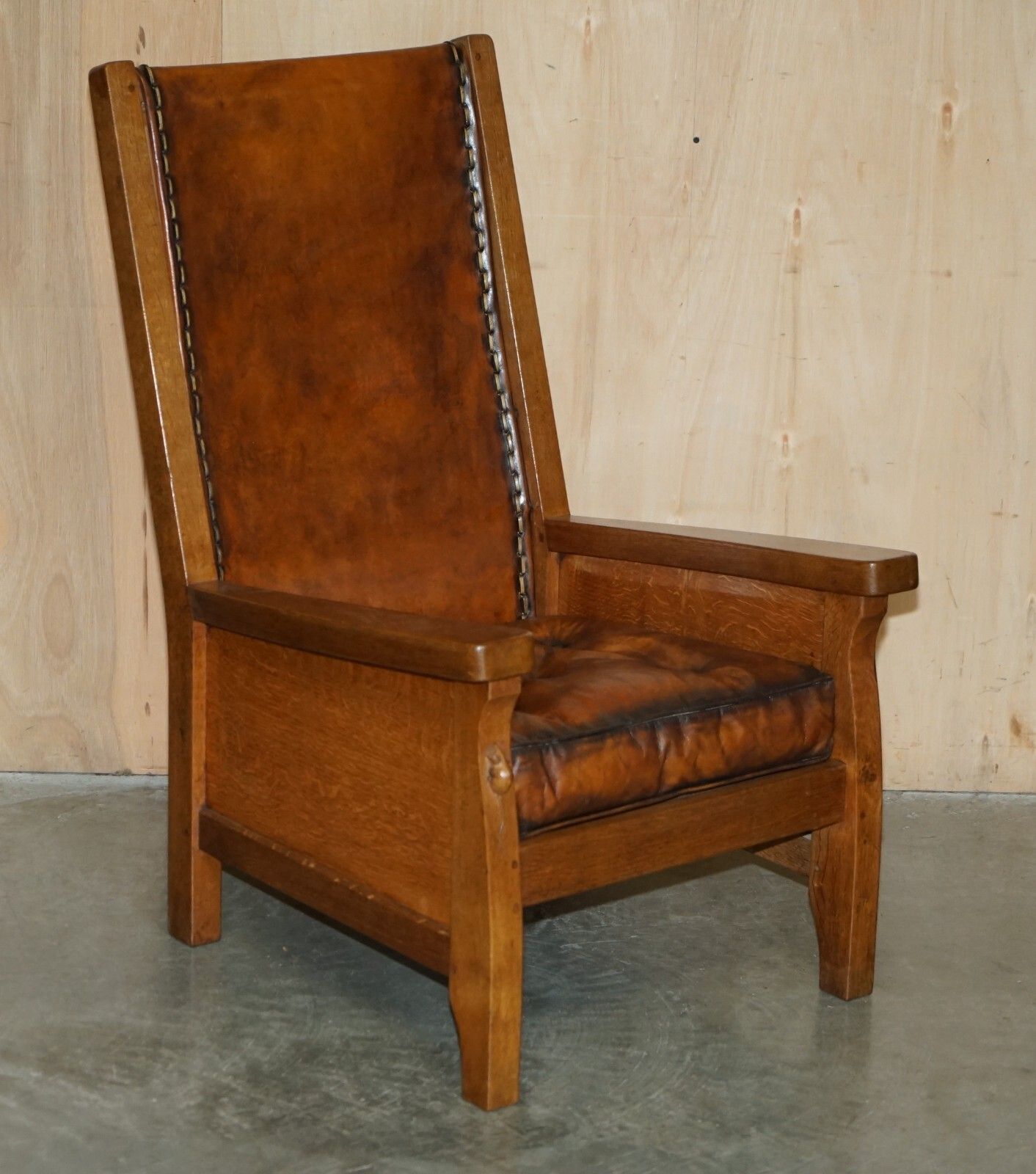 Pair Of 1940'S Robert Mouseman Thompson Brown Leather Chesterfield Armchairs photo for sale