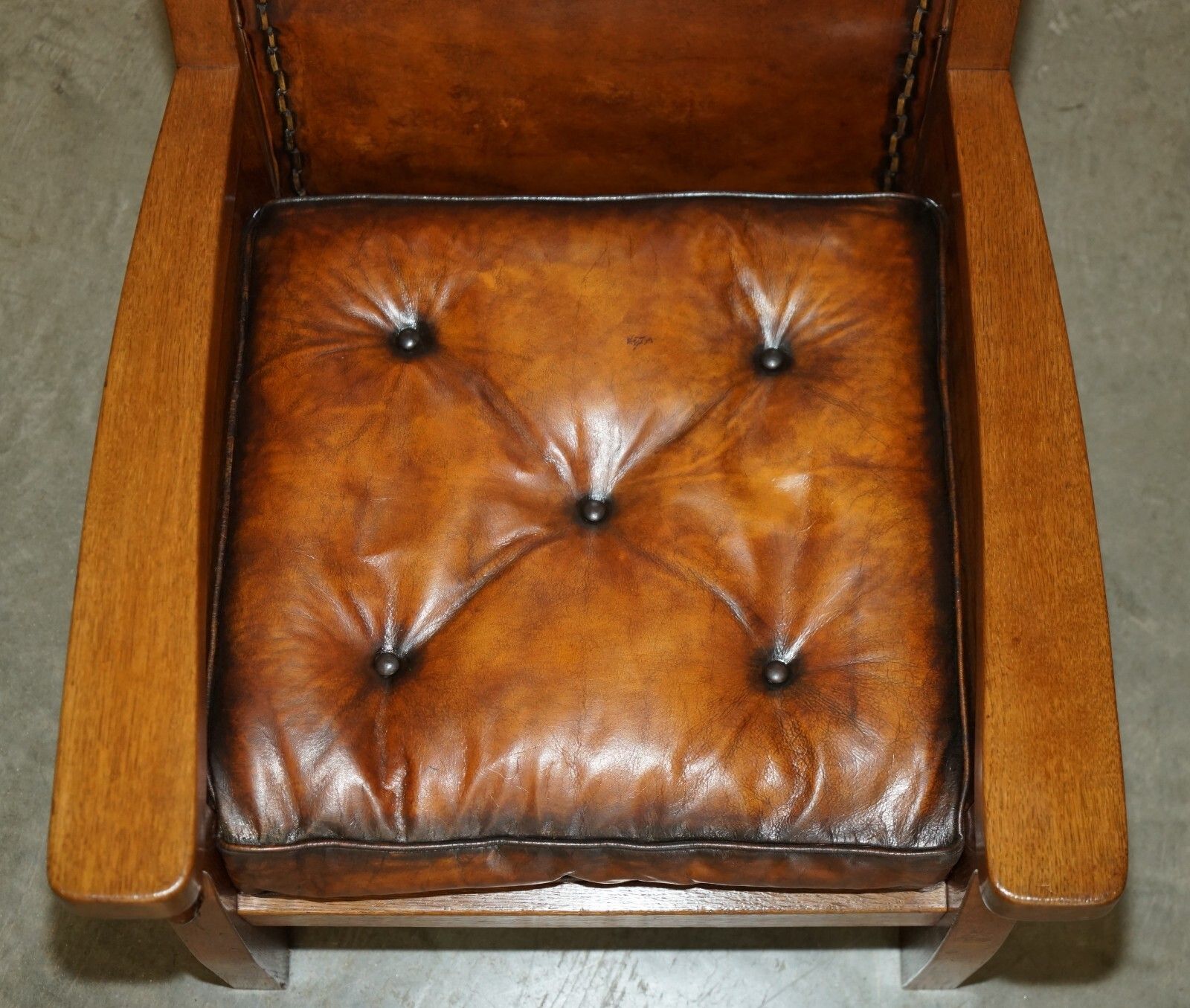Pair Of 1940'S Robert Mouseman Thompson Brown Leather Chesterfield Armchairs photo buy