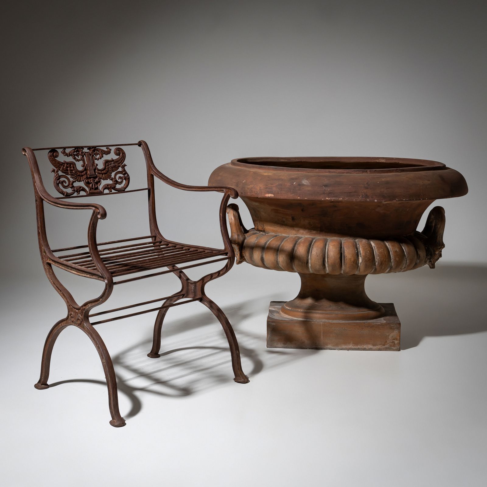 Two Cast Iron Garden Chairs After Karl Friedrich Schinkel, Lauchhammer Foundry, 20th Century photo vintage