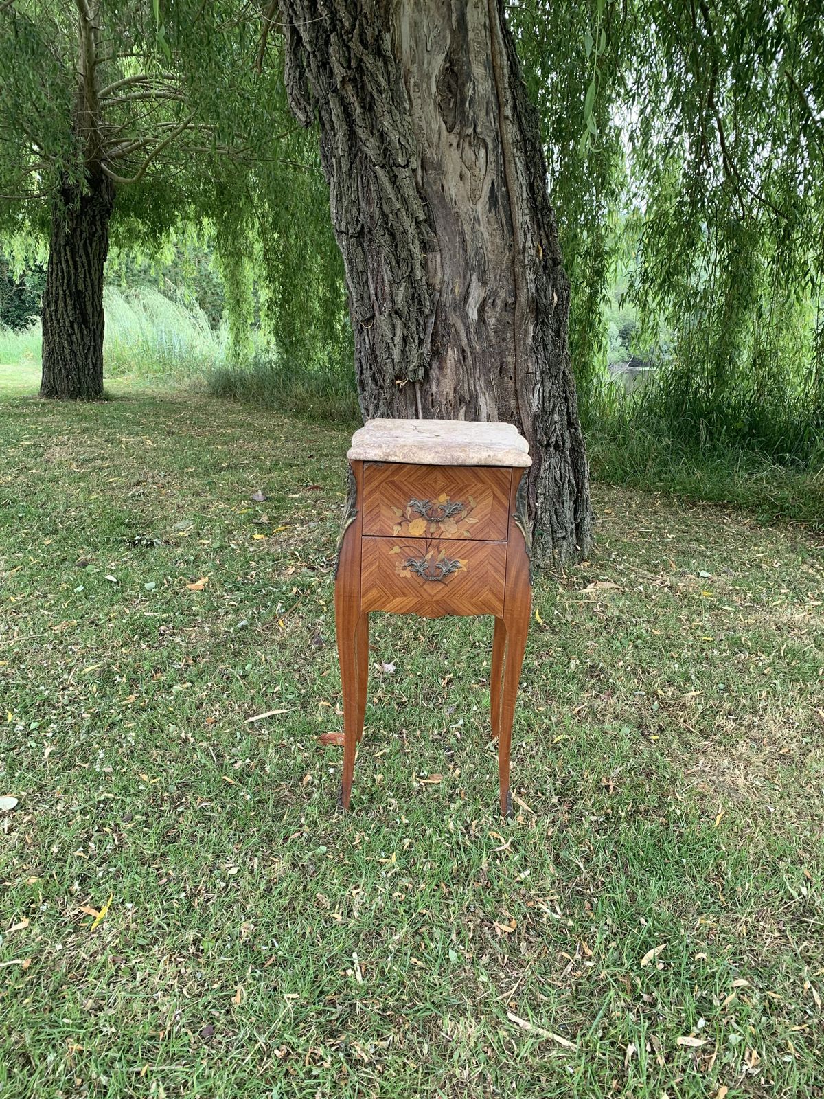 A Vintage French Marquetry Bedside Table