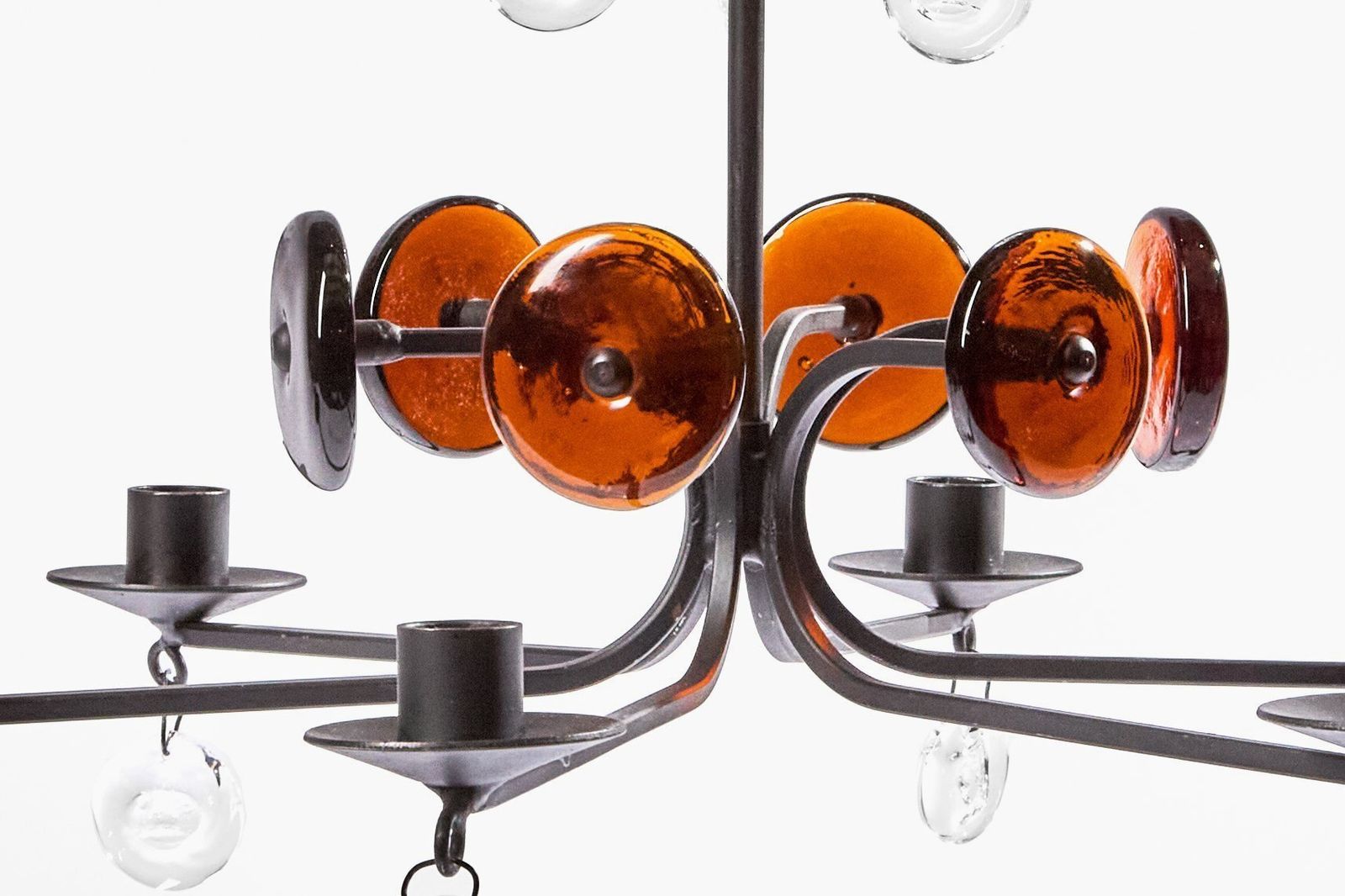 20th Century Six Arms Chandelier By Erik Höglund In Black Lacquered Iron And Glass, 1965 photo furniture