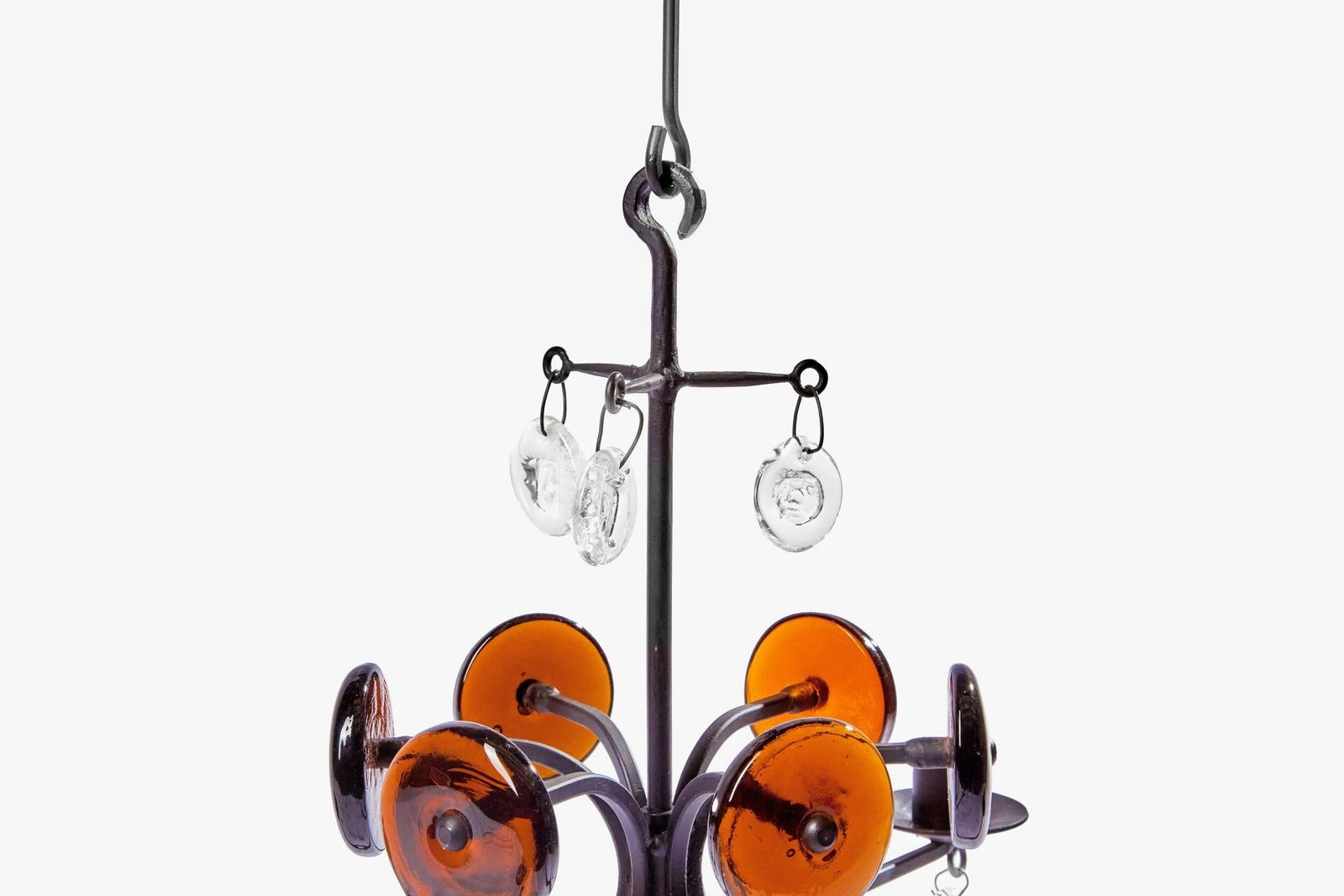 20th Century Six Arms Chandelier By Erik Höglund In Black Lacquered Iron And Glass, 1965 photo for sale