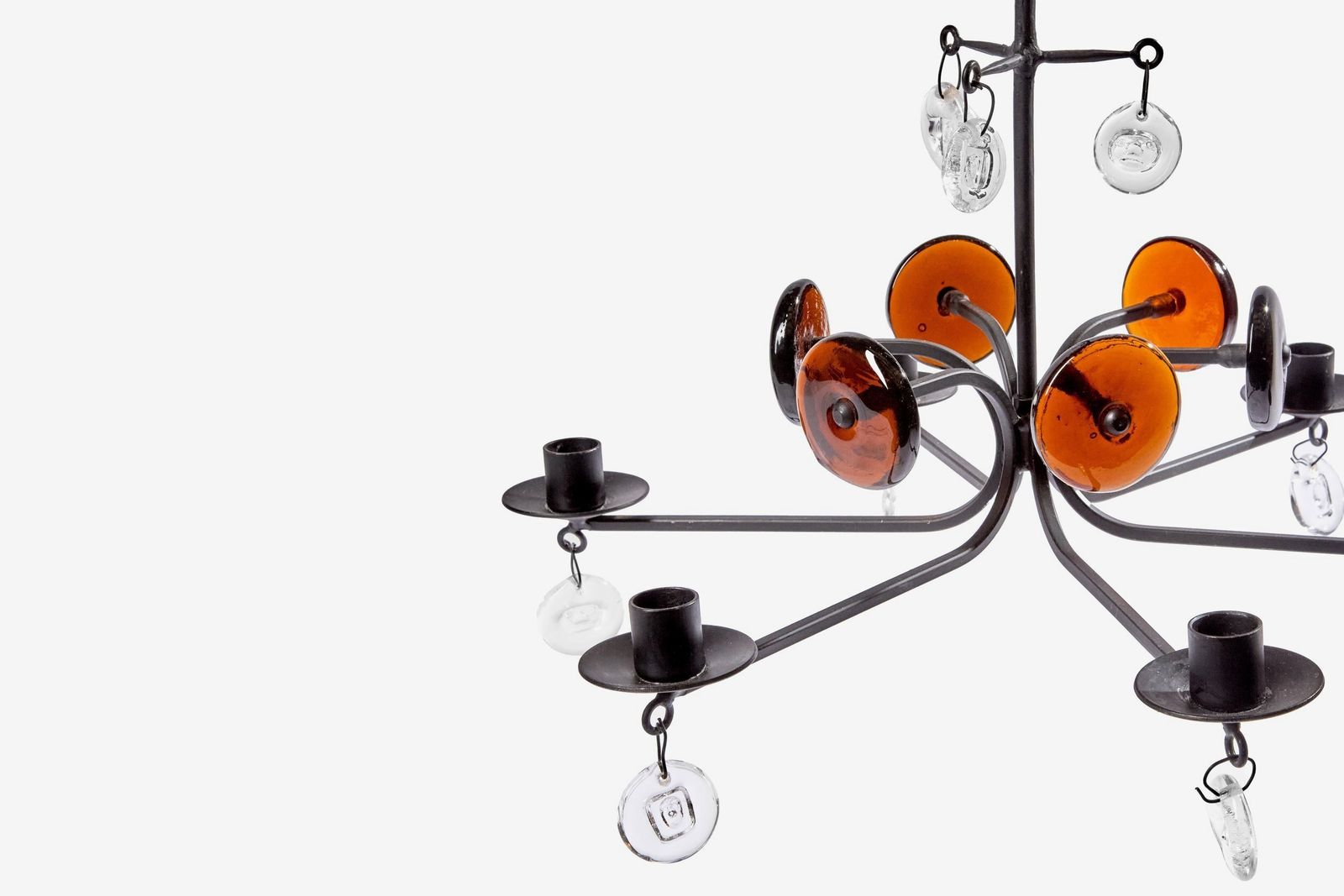 20th Century Six Arms Chandelier By Erik Höglund In Black Lacquered Iron And Glass, 1965 photo buy