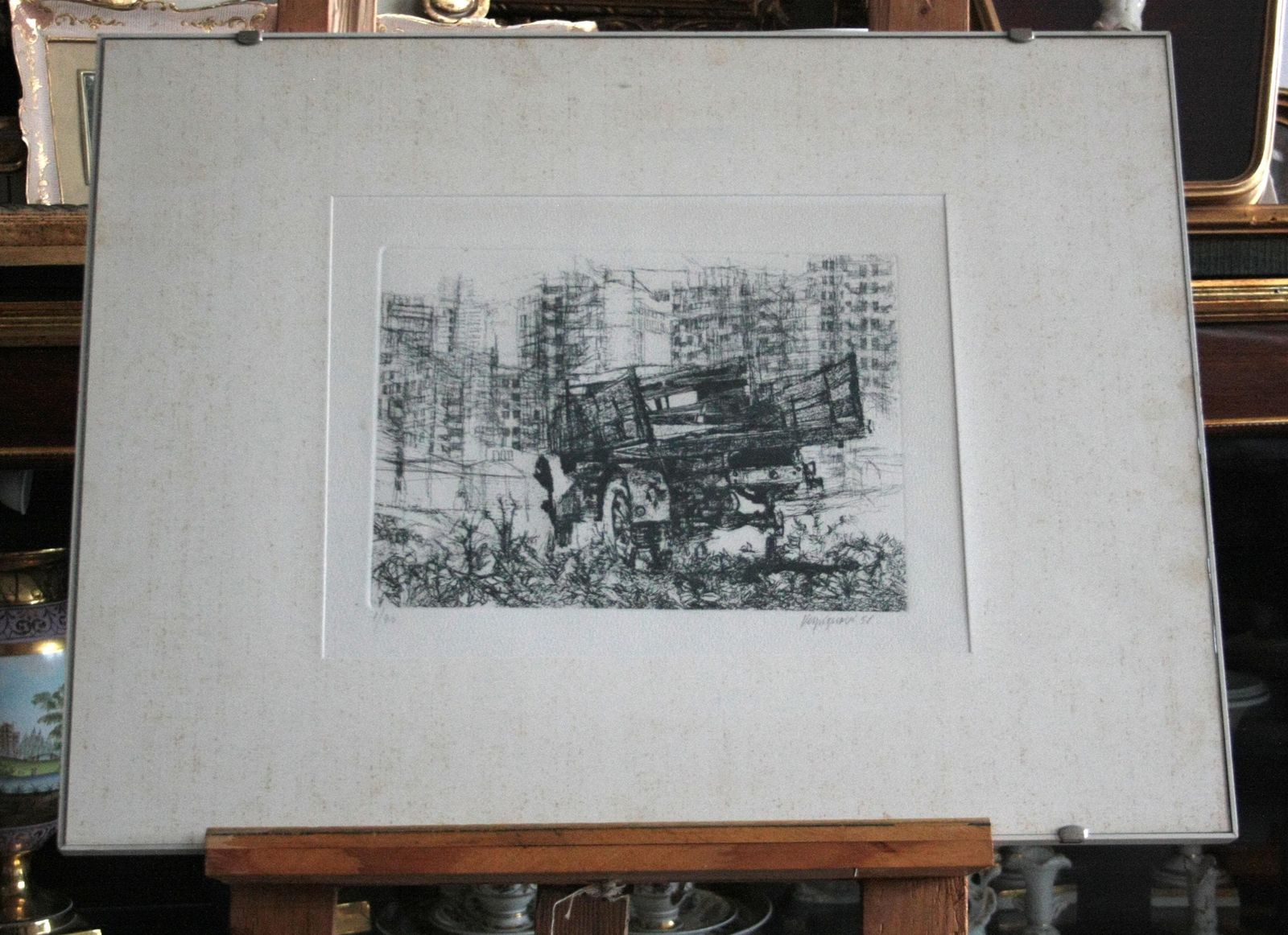 Renzo Vespignani, Italian (1924   2001)   Truck In The Suburbs, Year: 1956, Etching, Signed And Numbered In Pencil photo Art