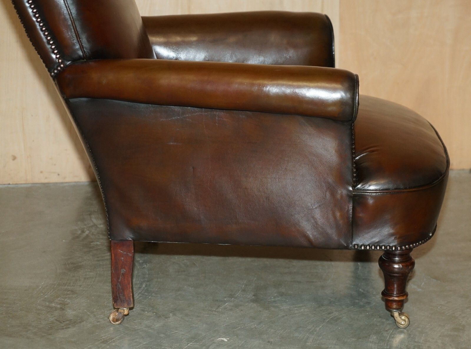 Furniture Fully Restored Antique Circa 1920'S Art Deco Deep Brown Leather Club Armchair photo