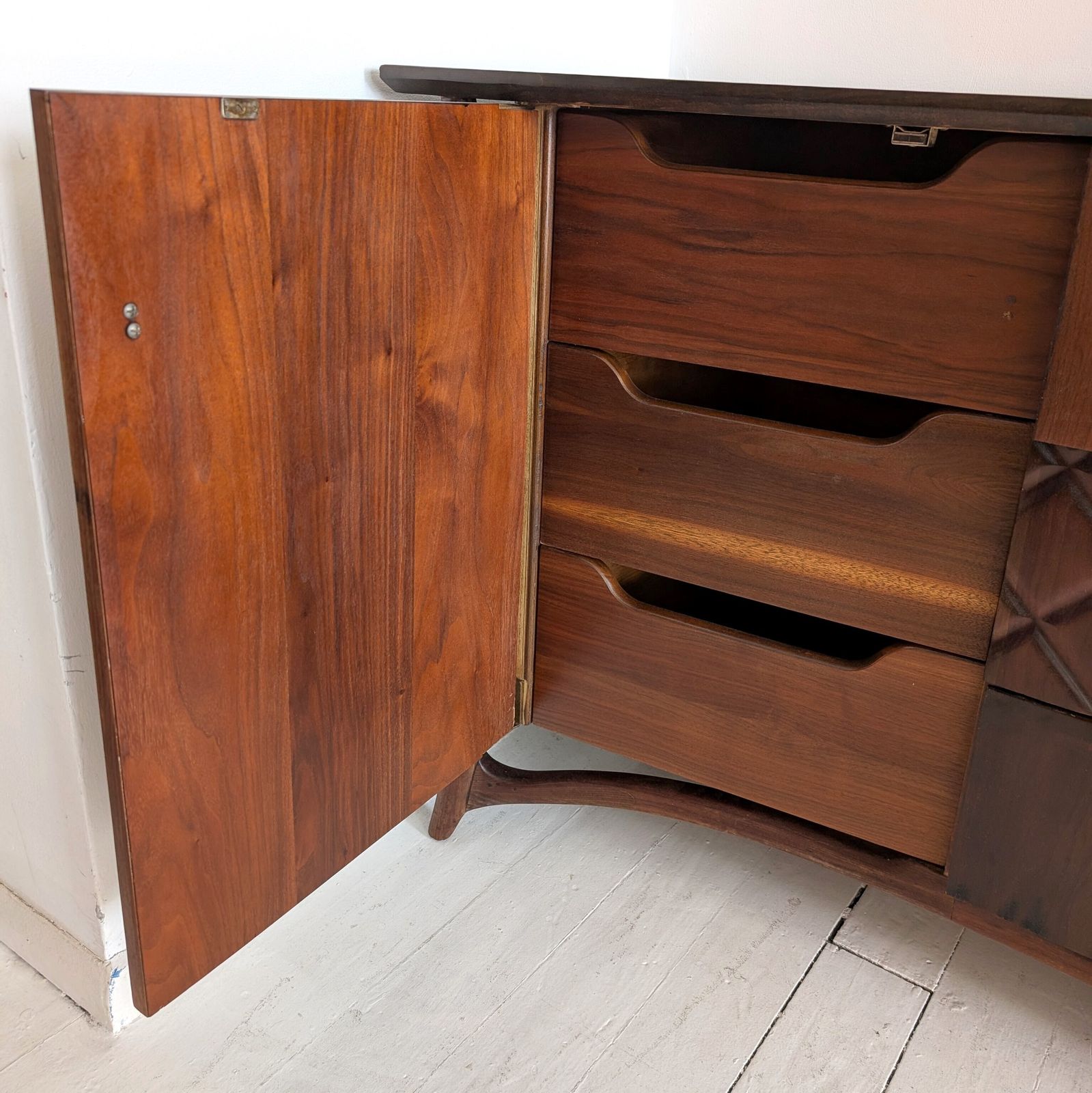 Sculptural Vintage Danish Mid Century Walnut Sideboard By Piet Hein, 1960s photo vintage
